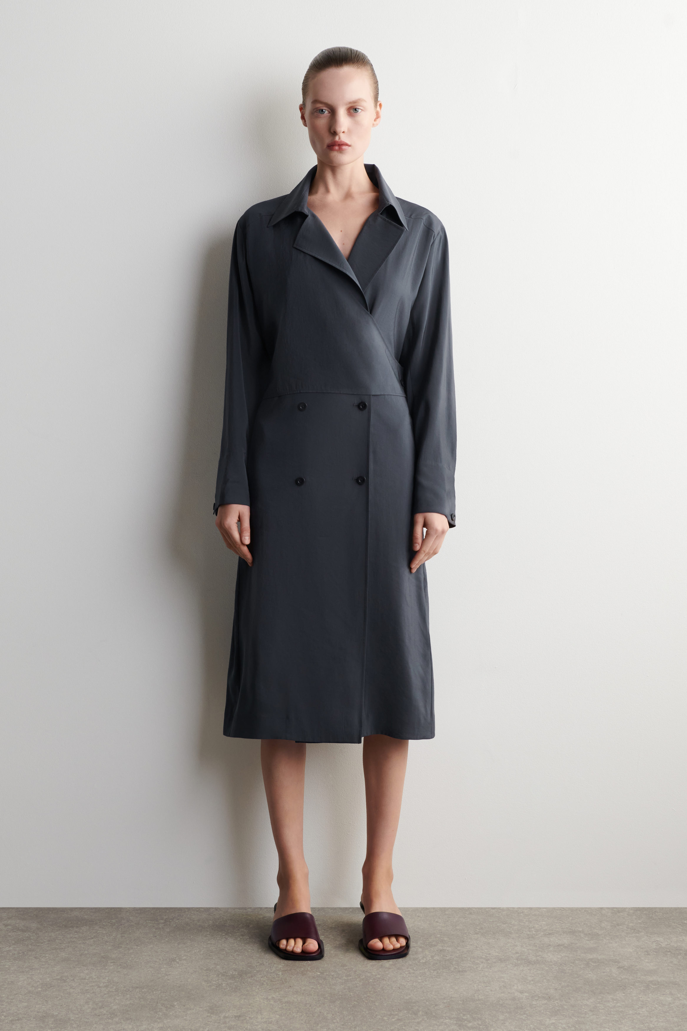 BELTED TRENCH-DETAIL MIDI DRESS - STEEL GRAY | COS US