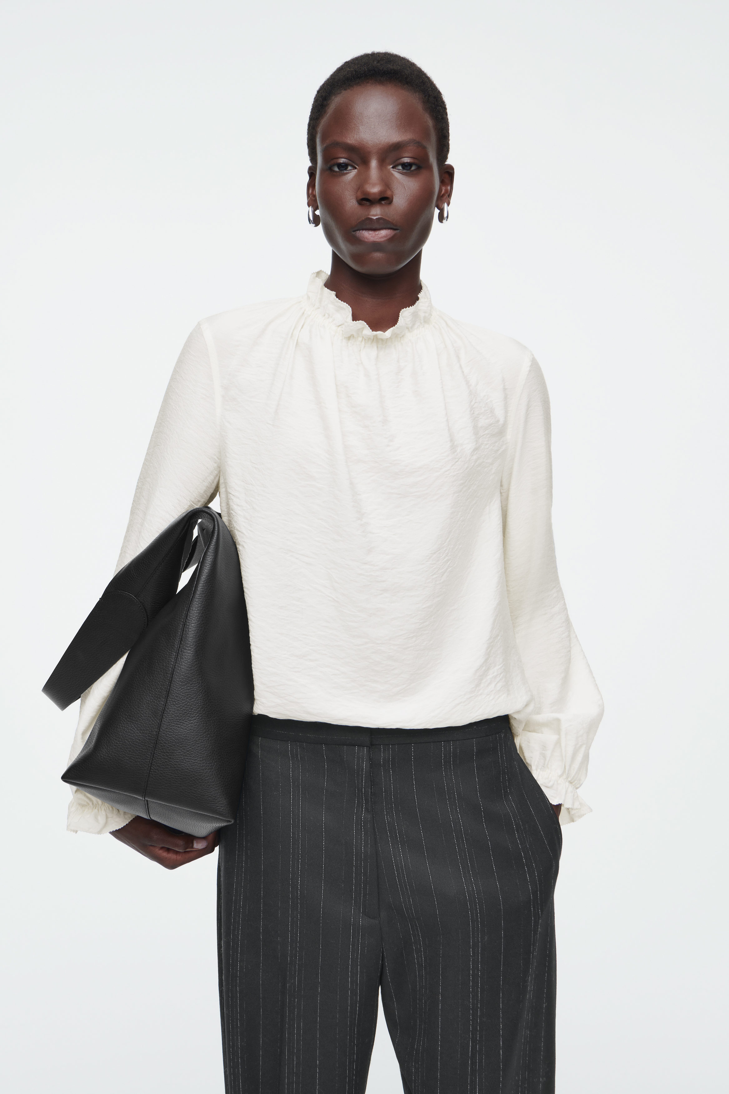 RUFFLED HIGH-NECK BLOUSE - OFF-WHITE | COS