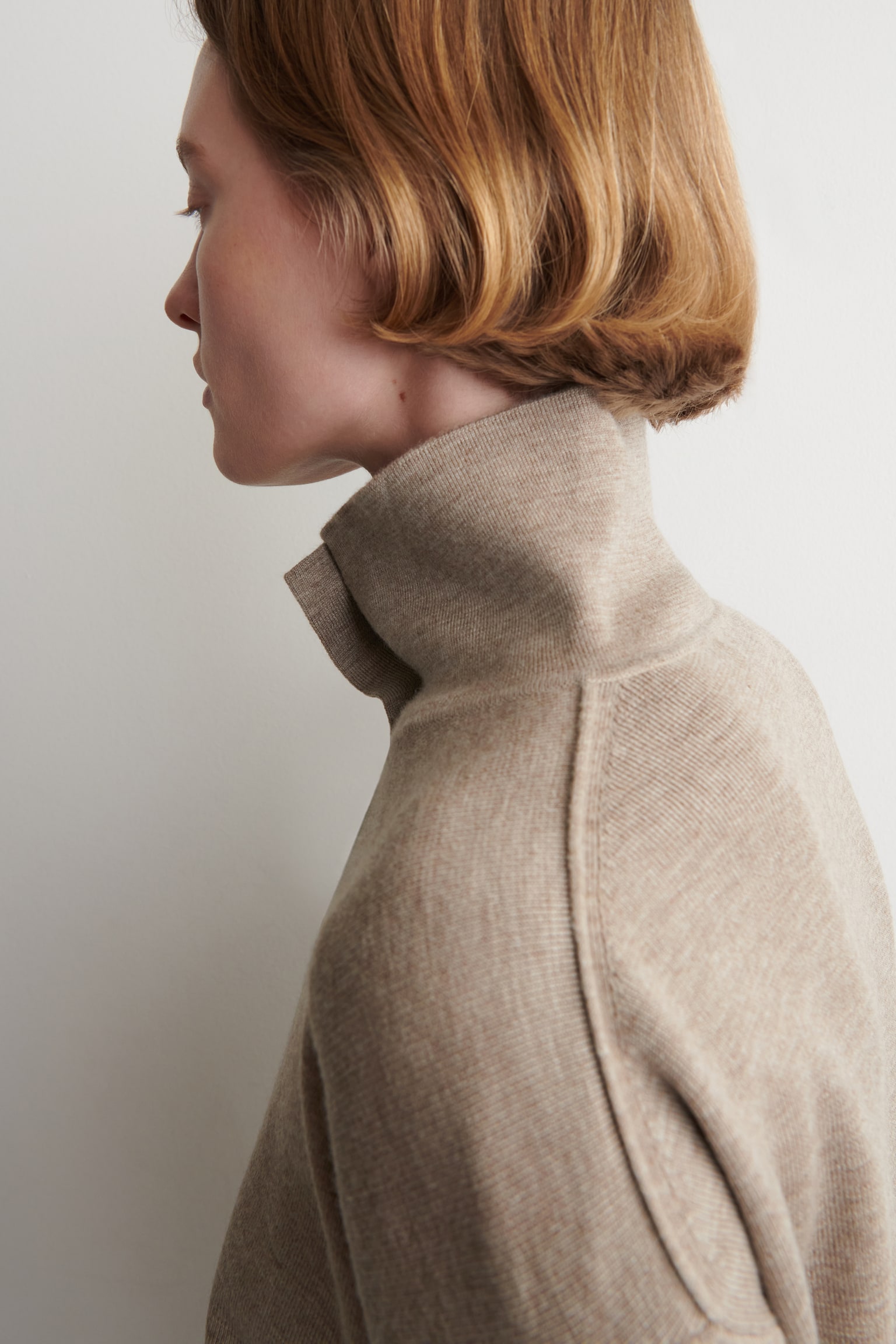 CARDIGAN À COL CHEMINÉE EN LAINE MÉRINOS - BEIGE CHINÉ/BLEU MARINE - 5