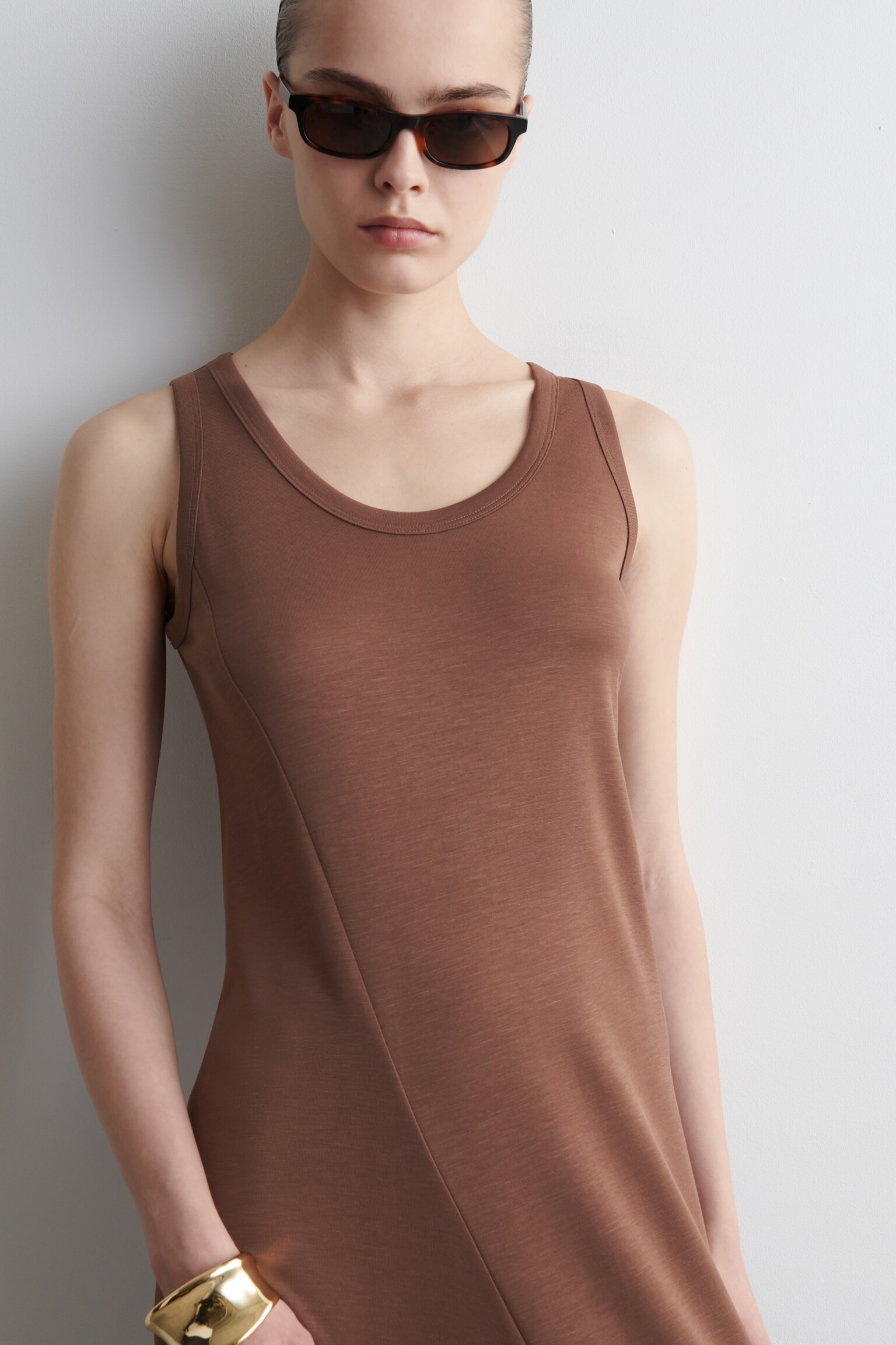 ABITO MIDI ASIMMETRICO IN JERSEY - MARRONE/ROSSO - 4