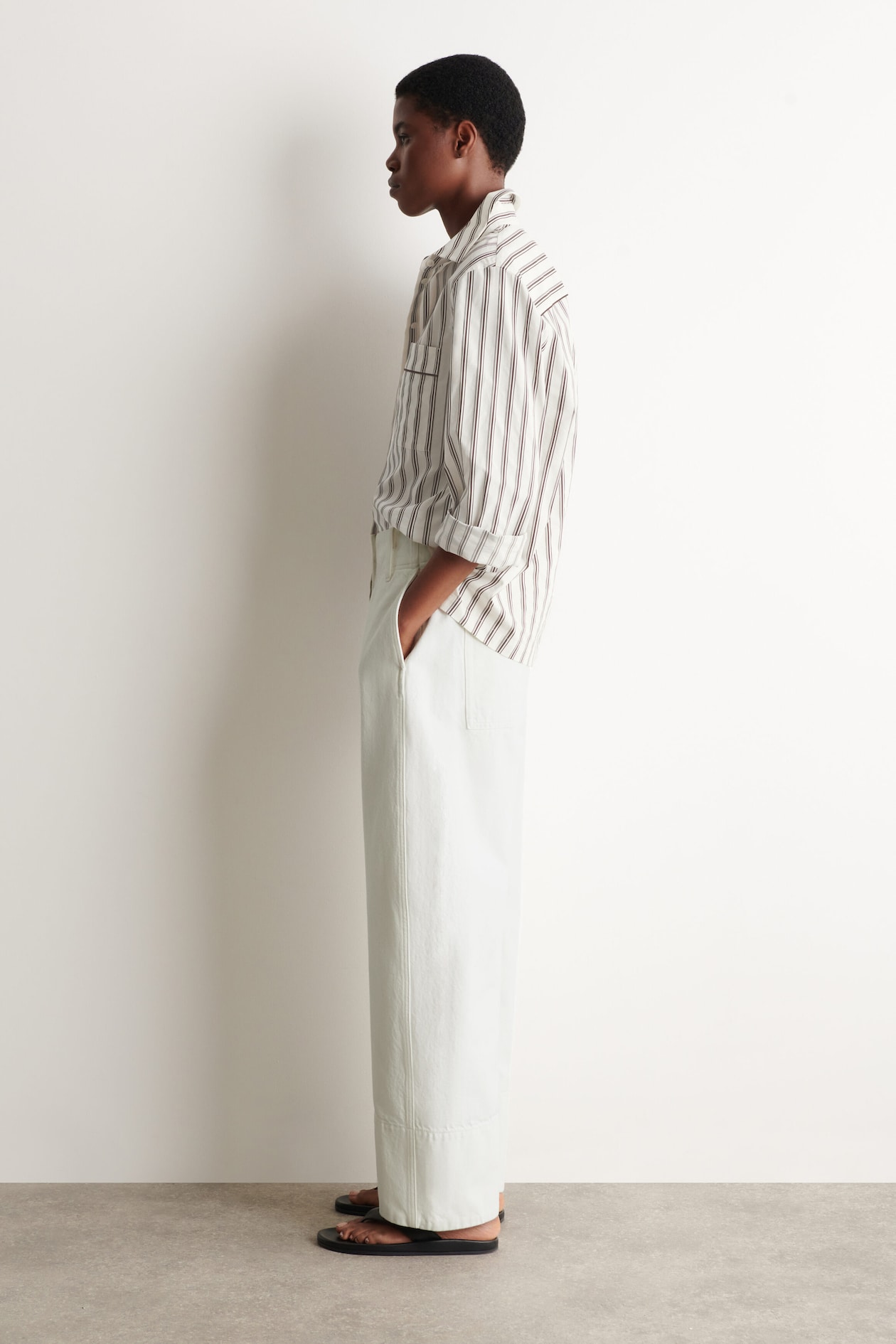 DENIM BARREL-LEG PANTS — WHITE
