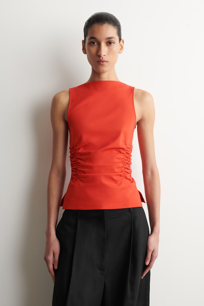 TANKTOP AUS BAUMWOLLJERSEY MIT RAFFUNGEN - ORANGE/SCHWARZ - 1