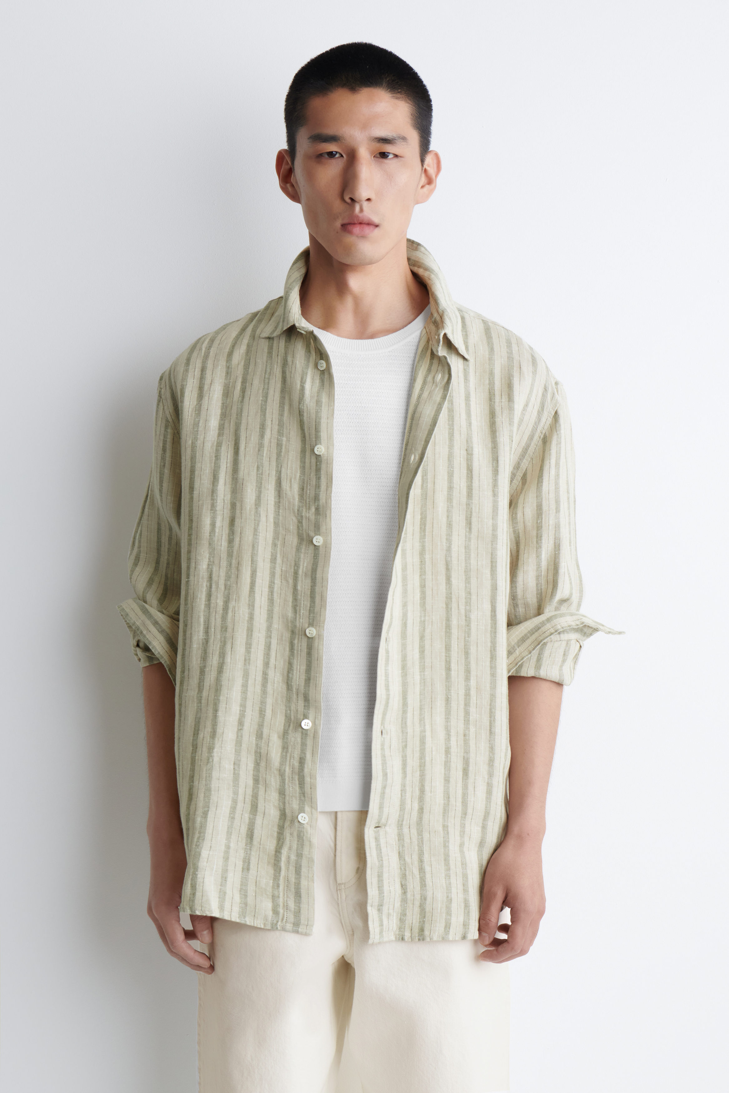 RELAXED LINEN SHIRT - BEIGE / STRIPED | COS