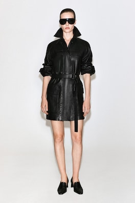 BELTED LEATHER WORKWEAR JACKET — BLACK 2