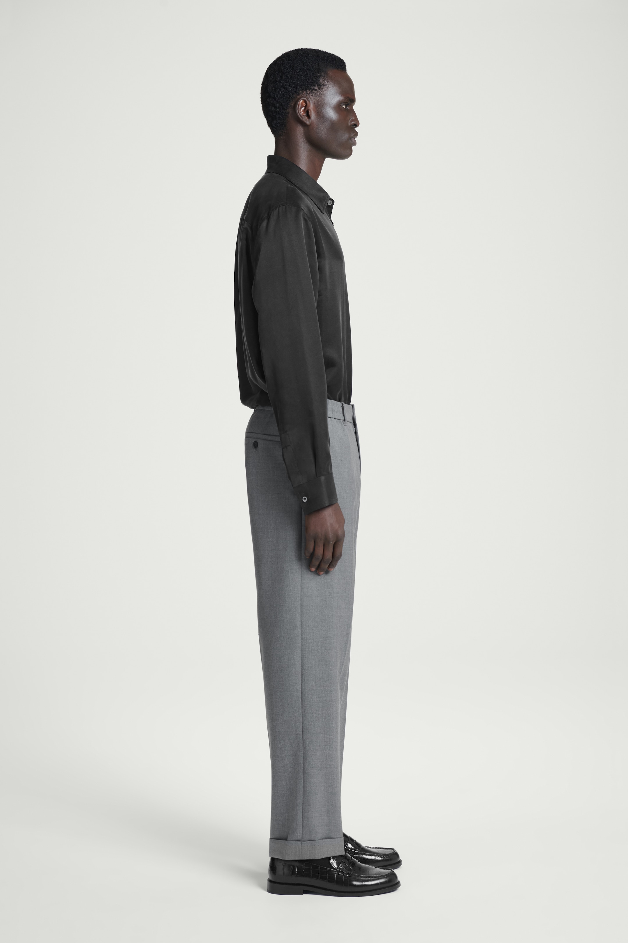 View larger image: TURN-UP WOOL-BLEND STRAIGHT-LEG TROUSERS - GREY MÉLANGE - Men | H&M GB 3