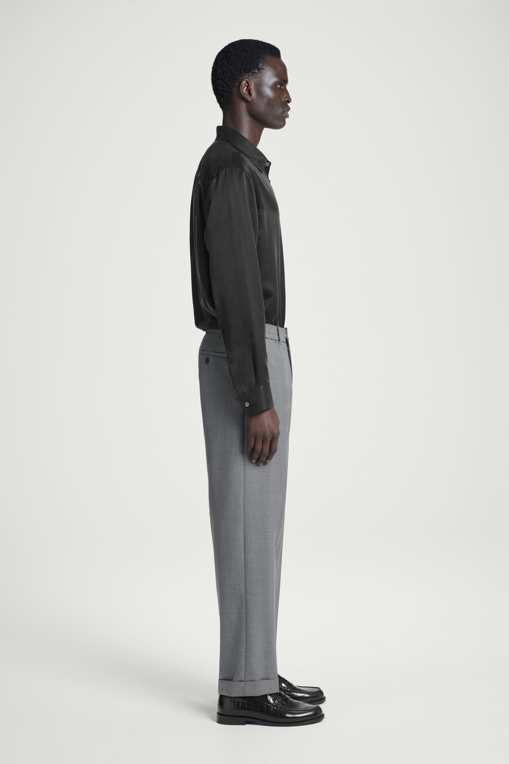 TURN-UP WOOL-BLEND STRAIGHT-LEG TROUSERS