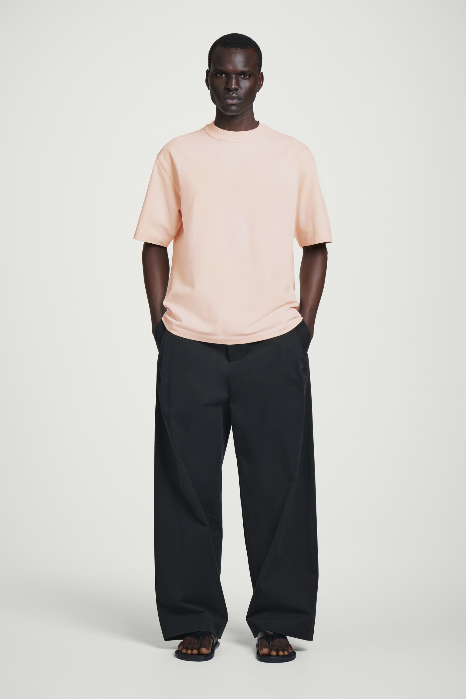 OVERSIZED WASHED-JERSEY MOCK-NECK T-SHIRT - APRICOT/BLACK/GREEN - 4