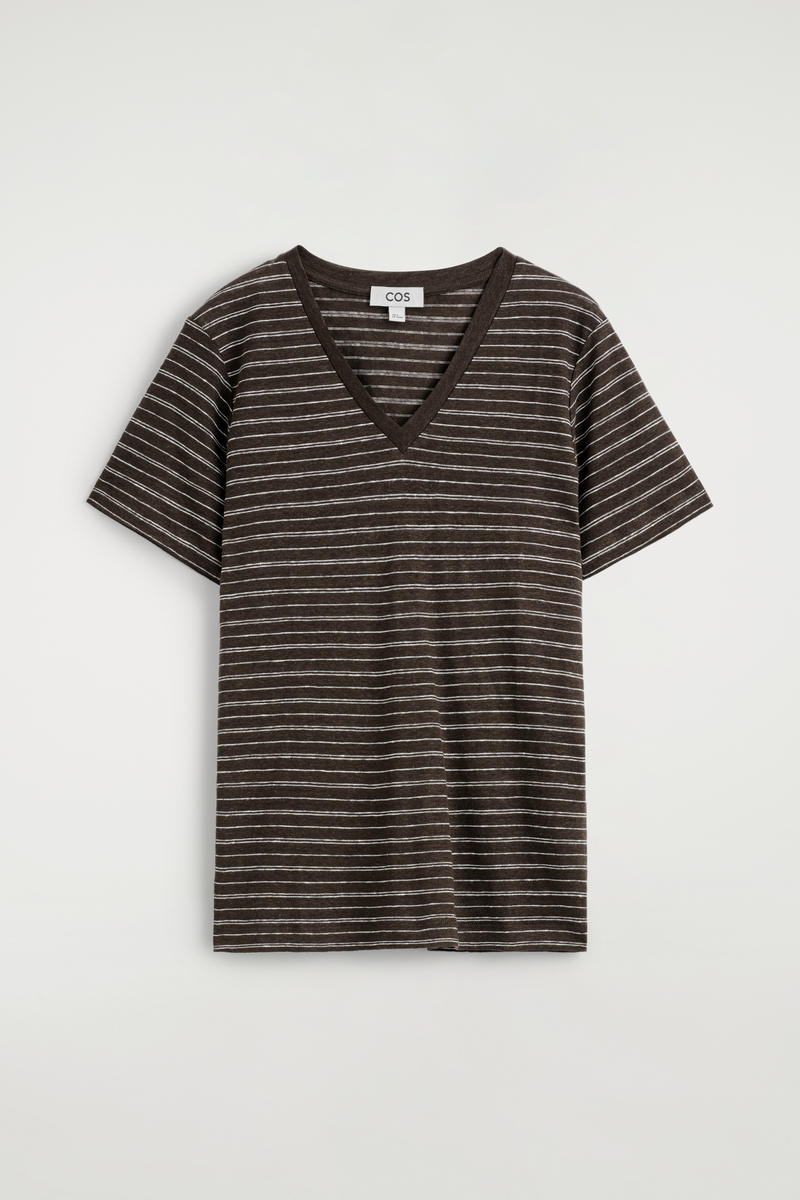 V-Neck Linen T-Shirt in Brown