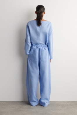 WIDE-LEG LINEN DRAWSTRING PANTS — LIGHT BLUE 3