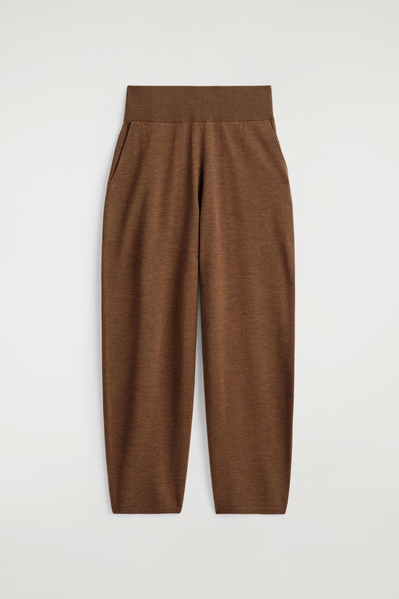 Cos Merino Wool Barrel-leg Pants In Brown