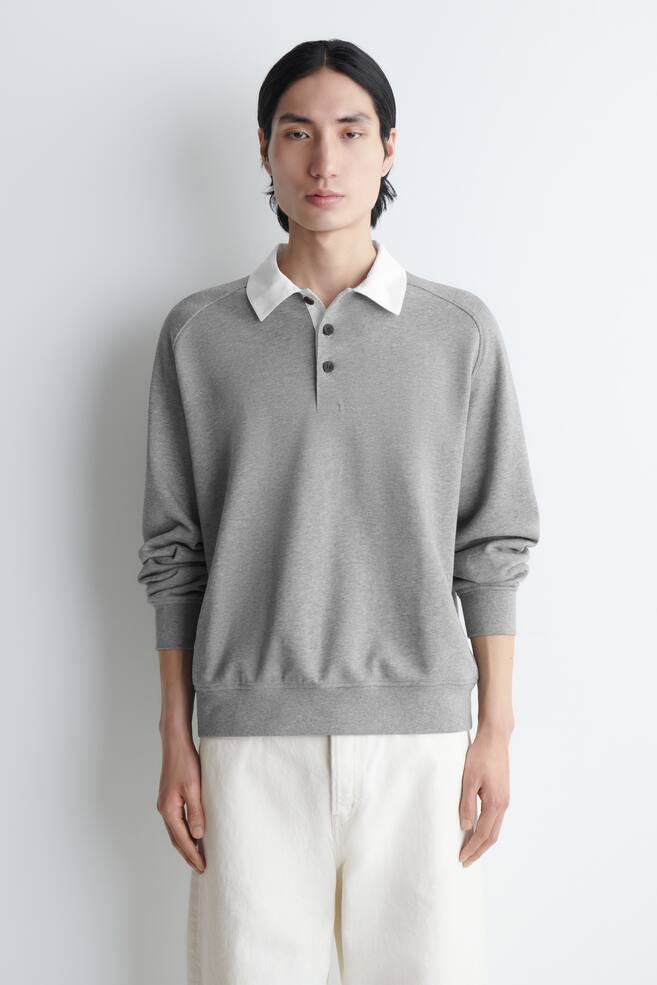 CONTRAST-COLLAR JERSEY POLO SHIRT - GREY MÉLANGE - 1