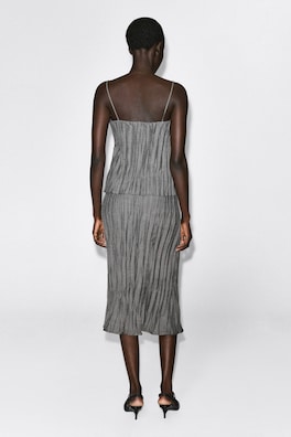 CRUSHED-PLEAT MIDI SKIRT — GREY 5