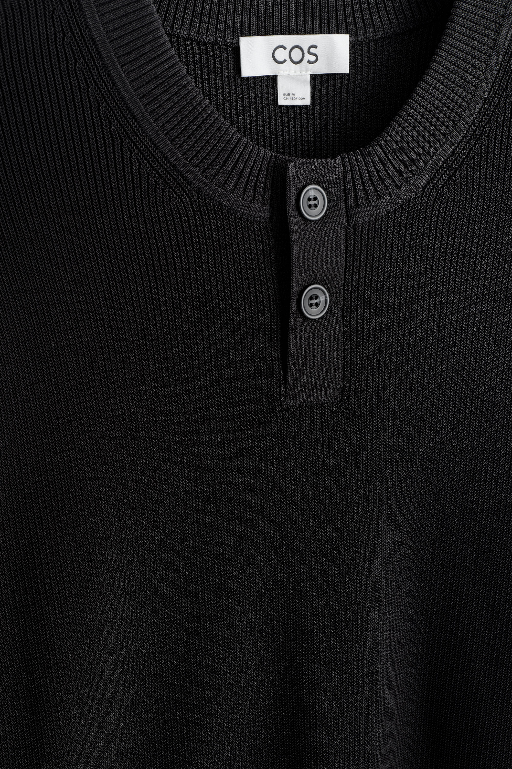 KNITTED COTTON HENLEY JUMPER - BLACK | COS