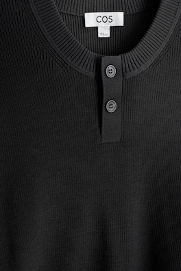 KNITTED COTTON HENLEY JUMPER — BLACK 6