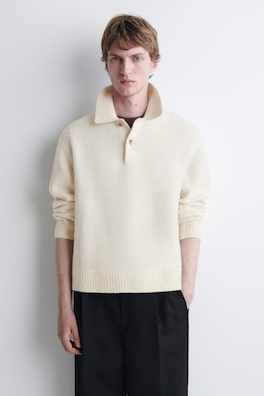 BRUSHED-WOOL POLO SHIRT — IVORY 1