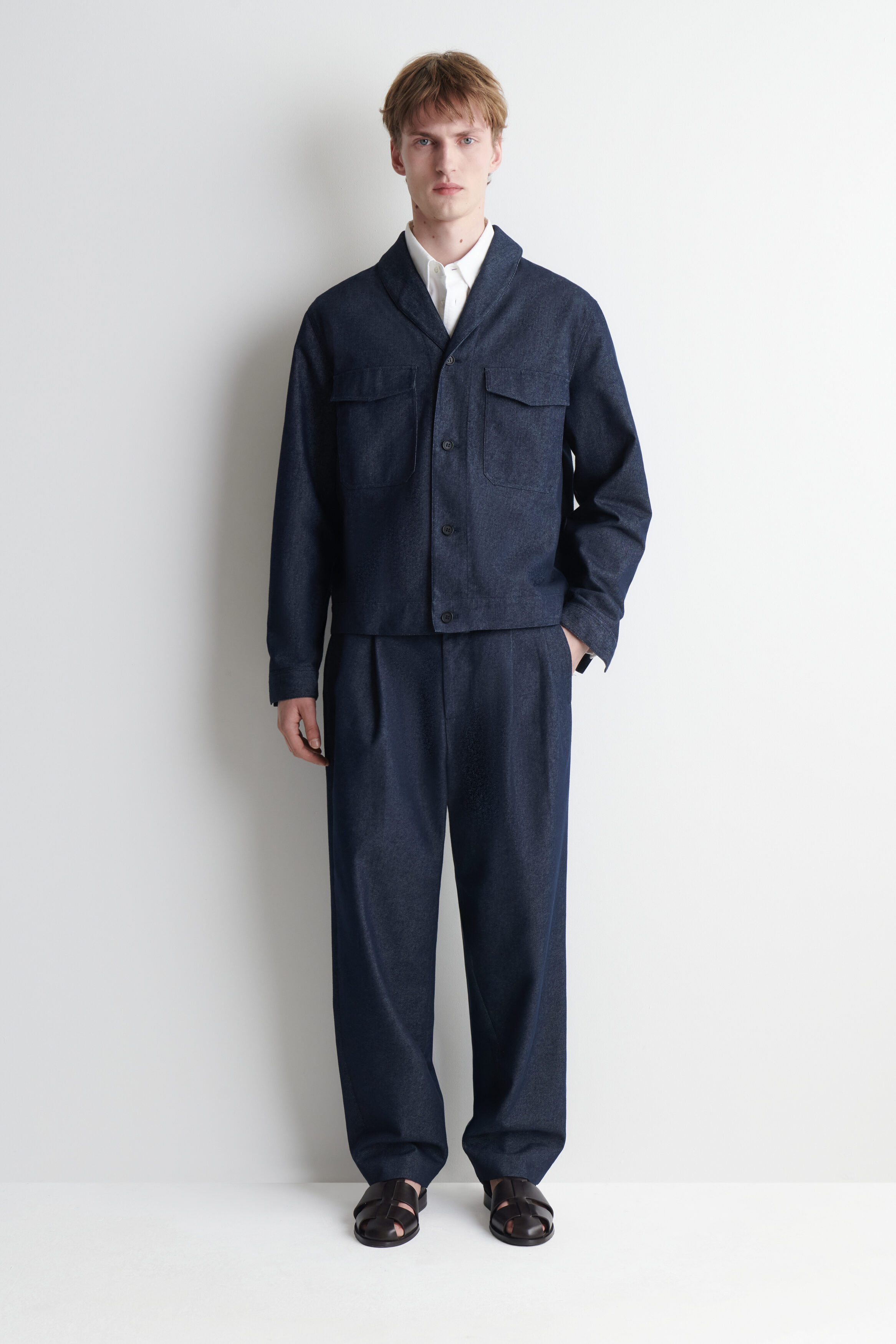DENIM-EFFECT RELAXED-FIT TAPERED PANTS