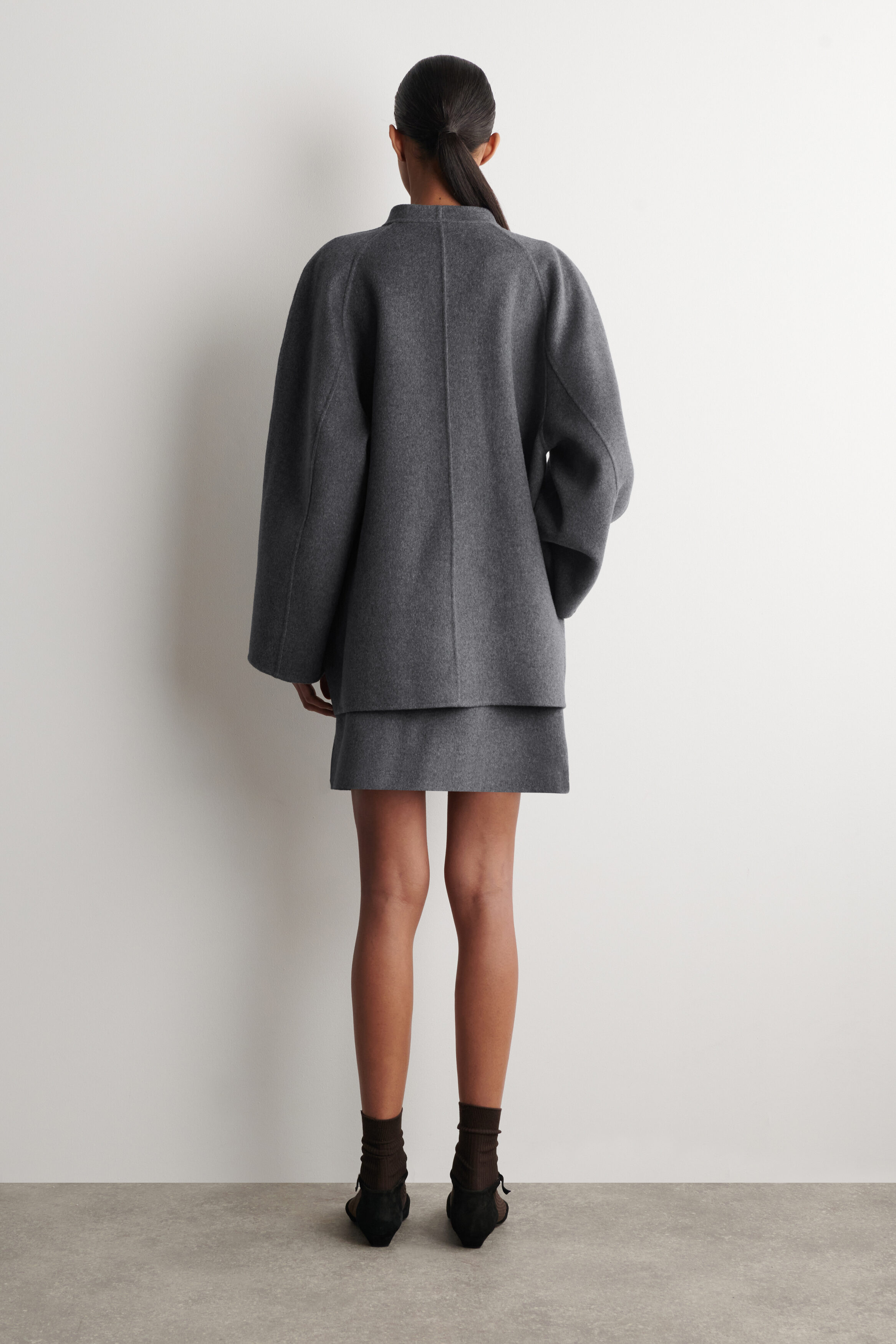 ROUNDED DOUBLE-FACED WOOL JACKET - GRAY MÉLANGE | COS US