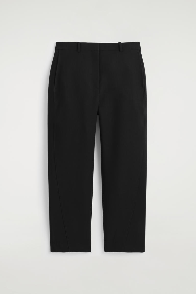 Cropped Wool Barrel-Leg Trousers