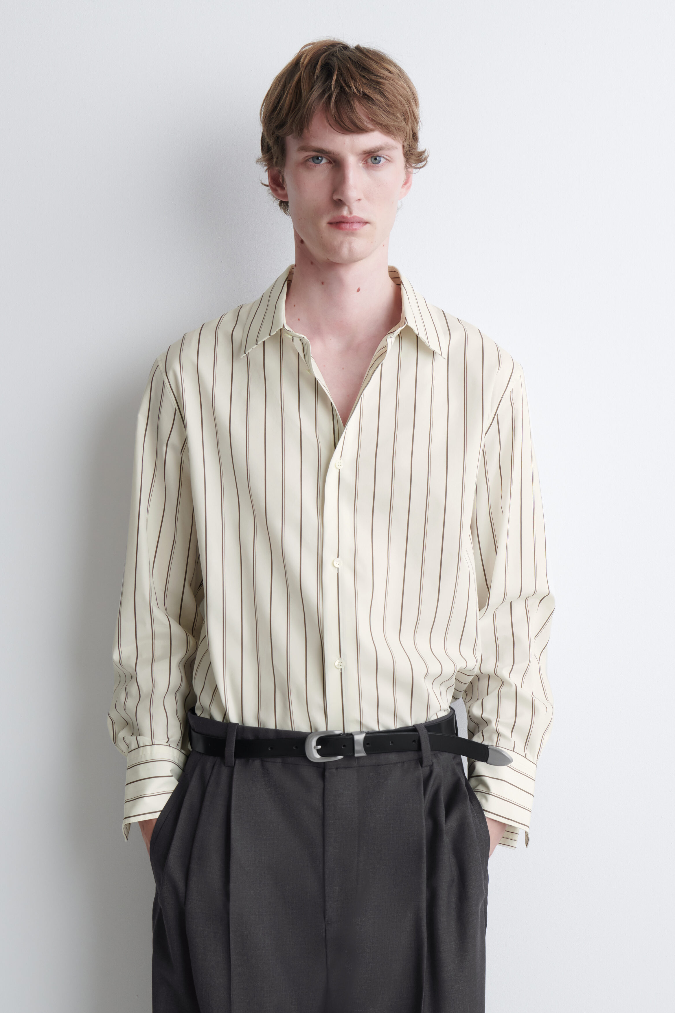 STRIPED STRUCTURED COTTON-SILK SHIRT