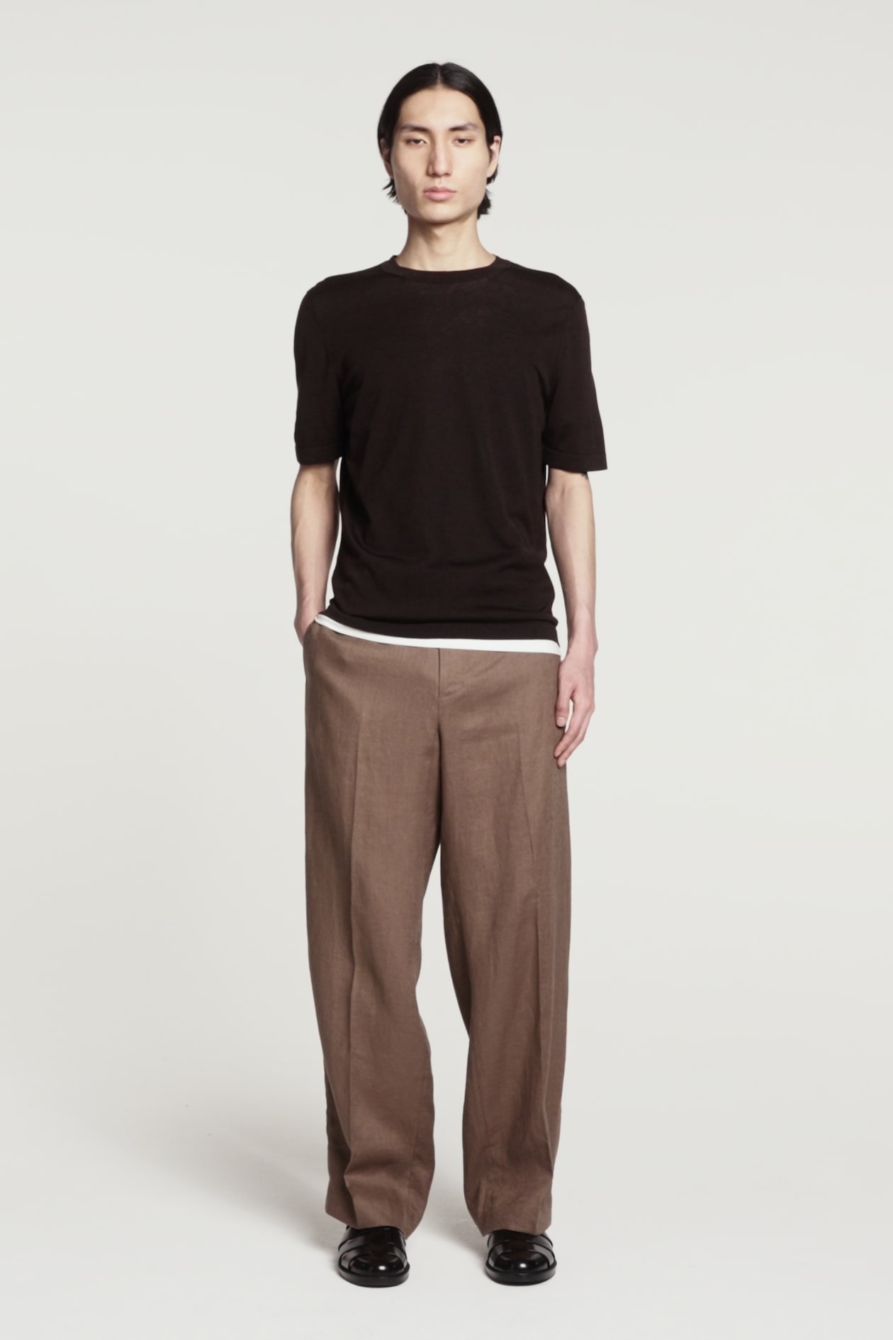 ELASTICATED LINEN STRAIGHT-LEG TROUSERS