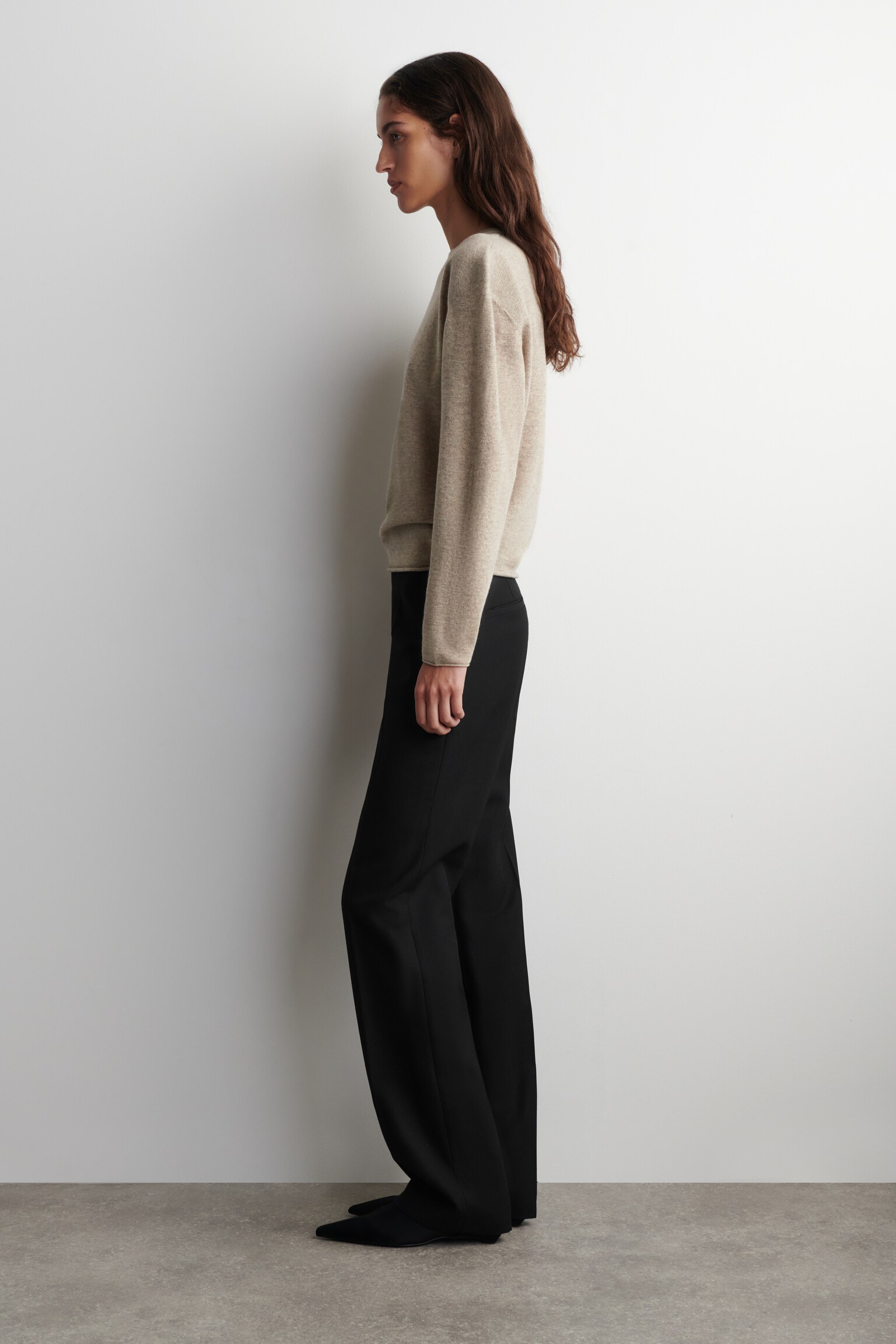 MAGLIONE GIROCOLLO IN LANA MERINO - BEIGE MÉLANGE/ARANCIONE/MARRONE SCURO - 5