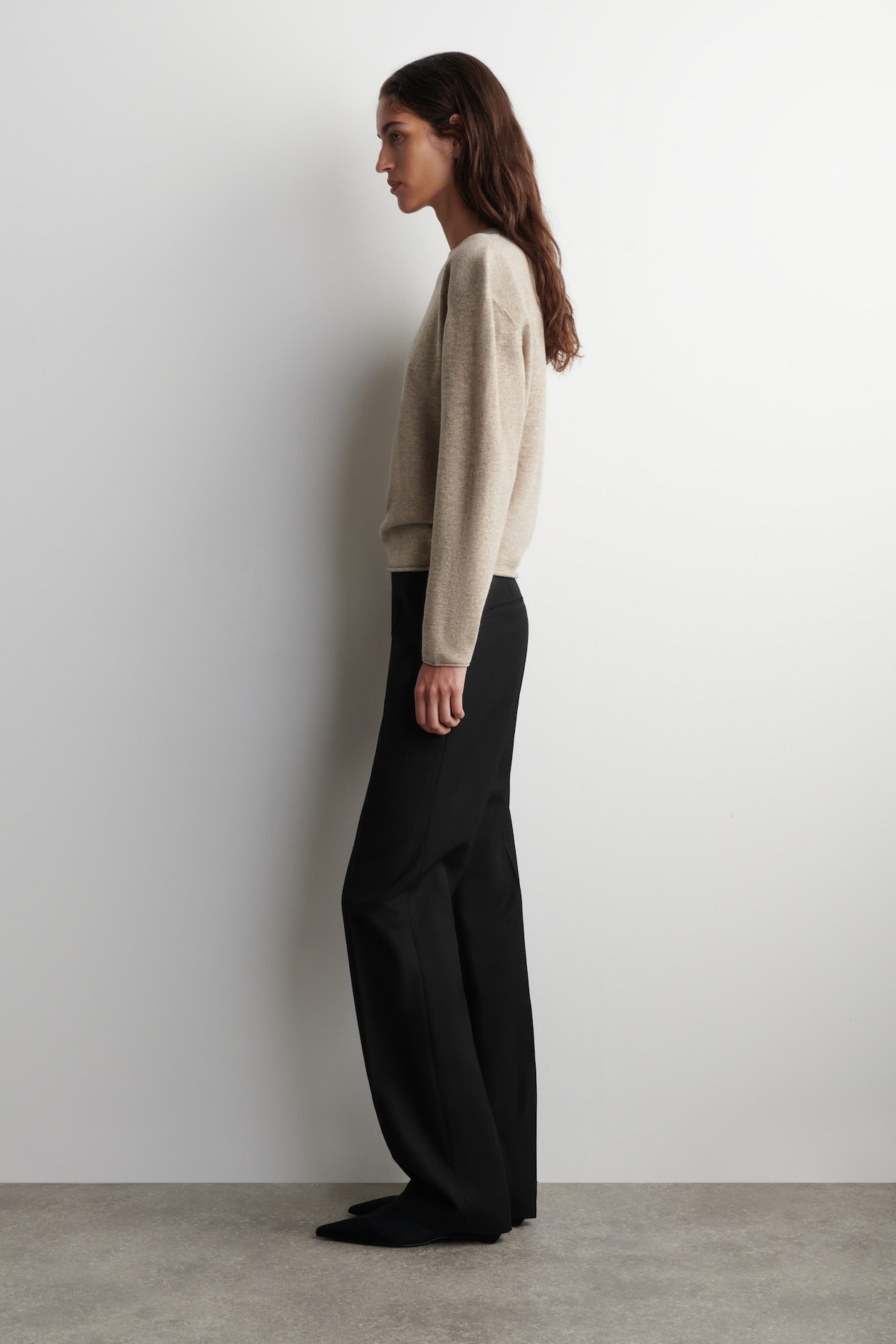MERINO WOOL CREW-NECK SWEATER — BEIGE MÉLANGE