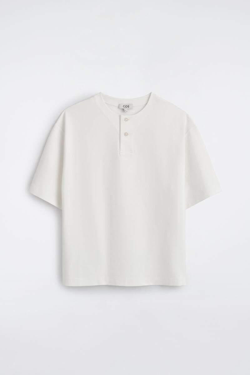 Oversized Cotton-Jersey Henley T-Shirt