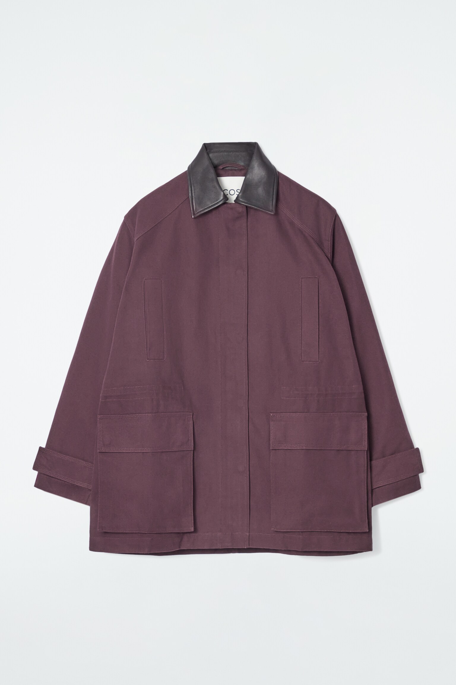 LEATHER-COLLAR FIELD JACKET - BORDEAUX/CAMEL - 1