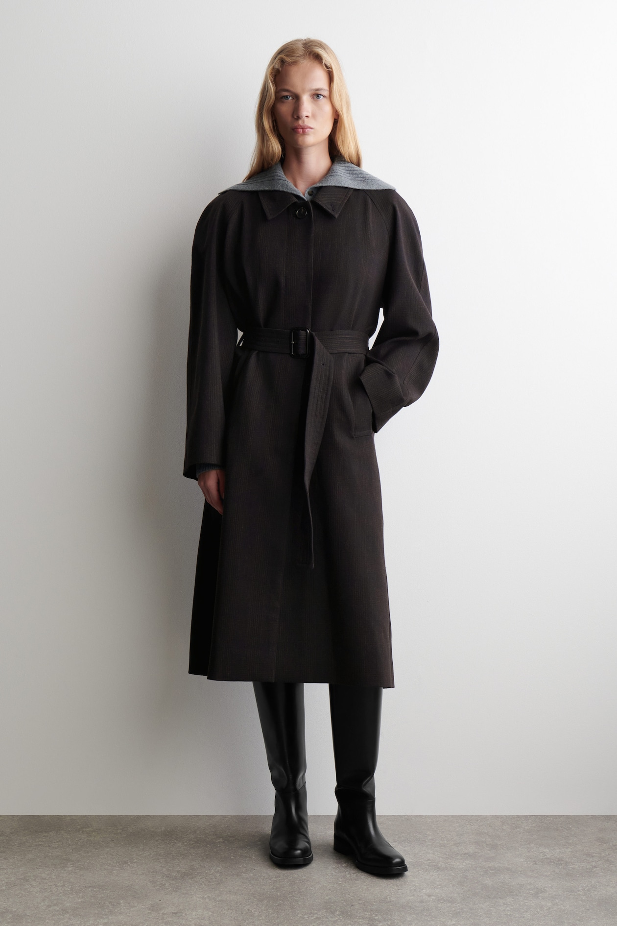 WOOL-BLEND LONG TRENCH COAT