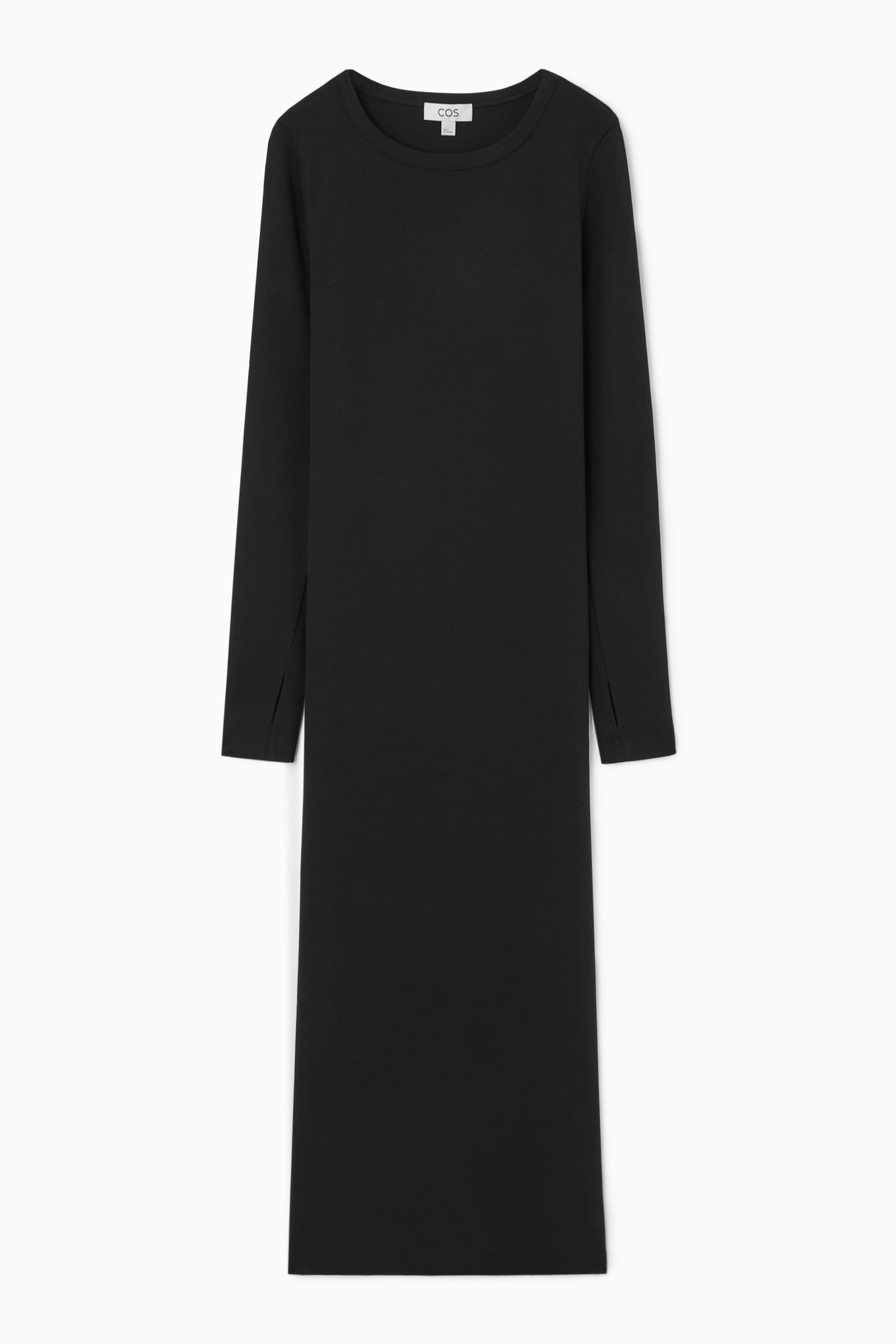 RIBBED LONG-SLEEVED MIDI DRESS - BLACK