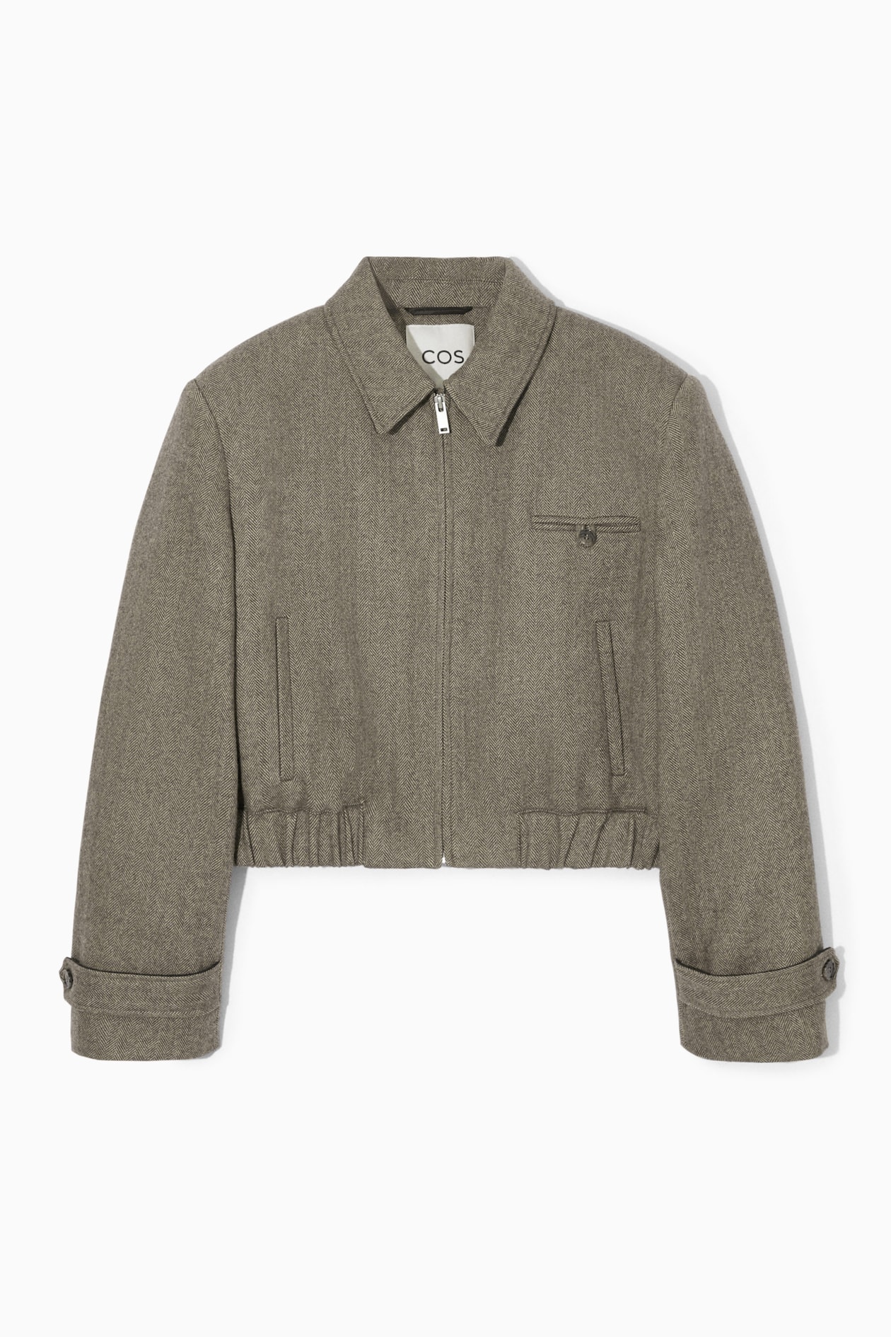 POWER-SHOULDER WOOL-HERRINGBONE JACKET - LIGHT BROWN | COS