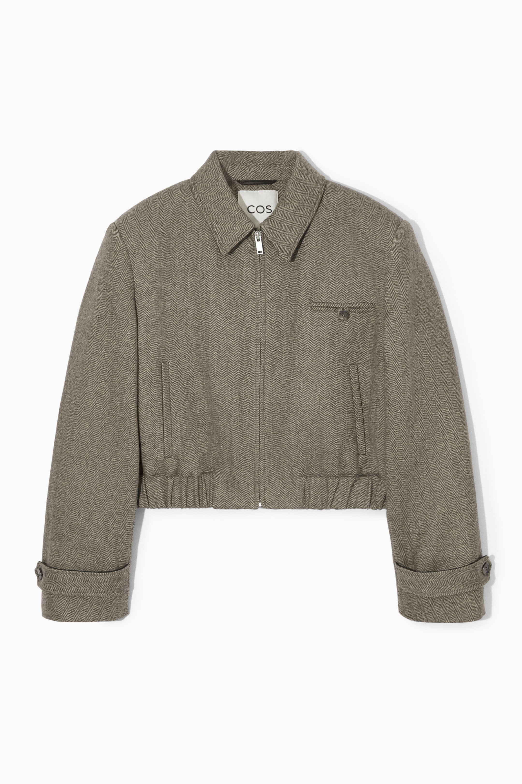 POWER-SHOULDER WOOL-HERRINGBONE JACKET