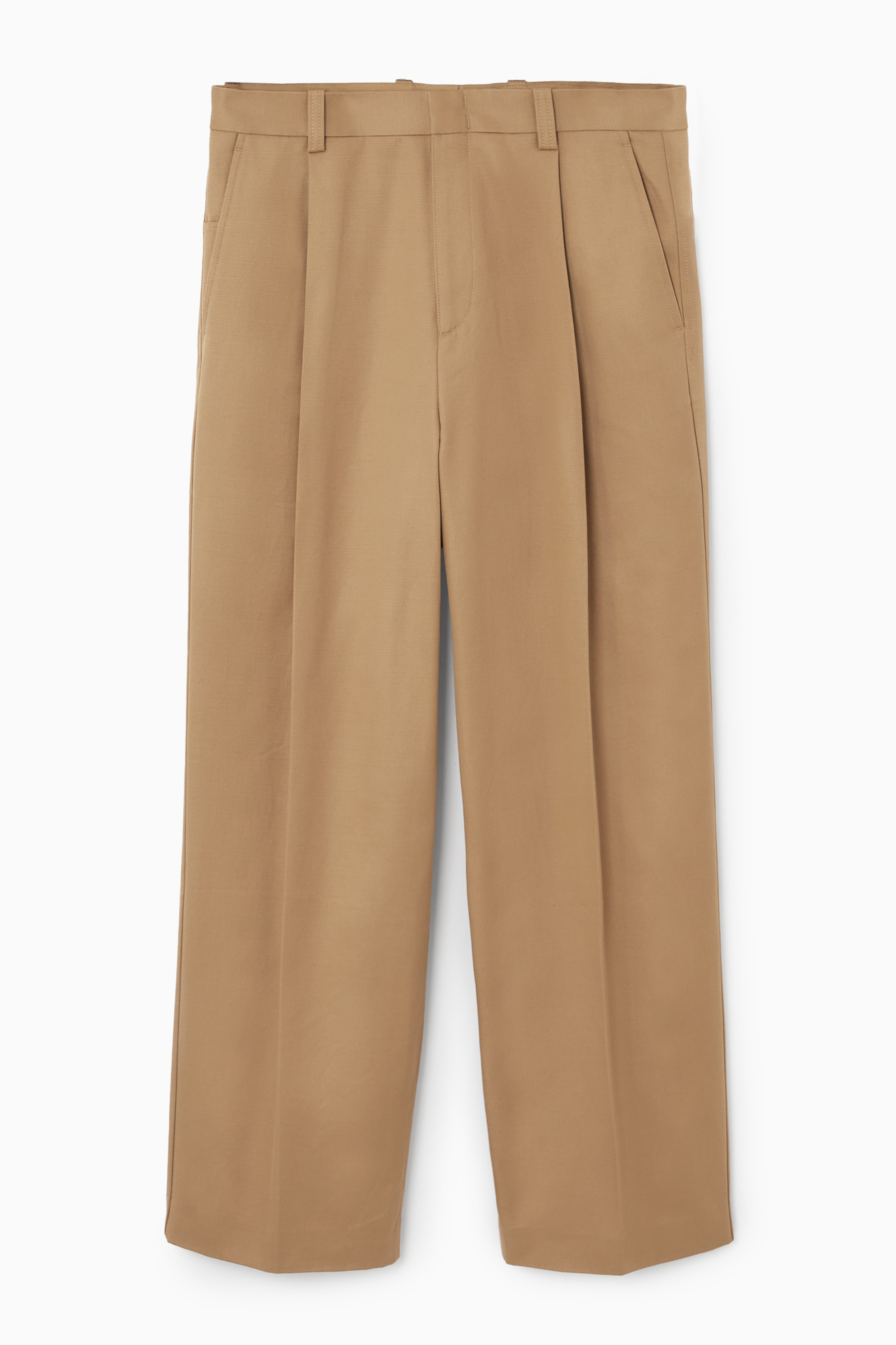 View larger image: RELAXED PLEATED COTTON WIDE-LEG TROUSERS - BEIGE - Men | H&M GB 1