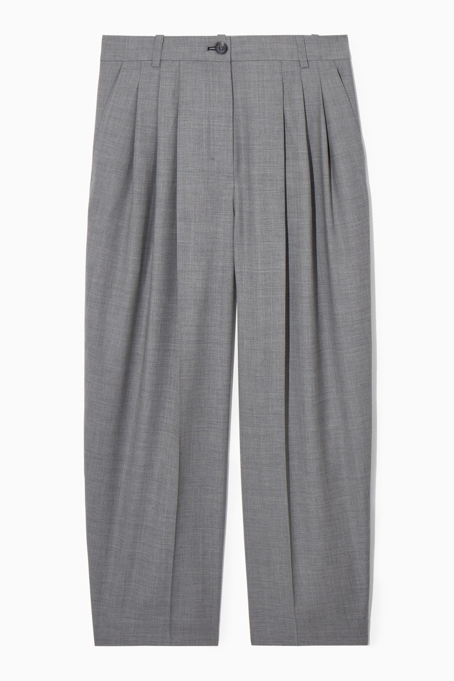 REGULAR WOOL BARREL-LEG TROUSERS - GREY MÉLANGE - 1