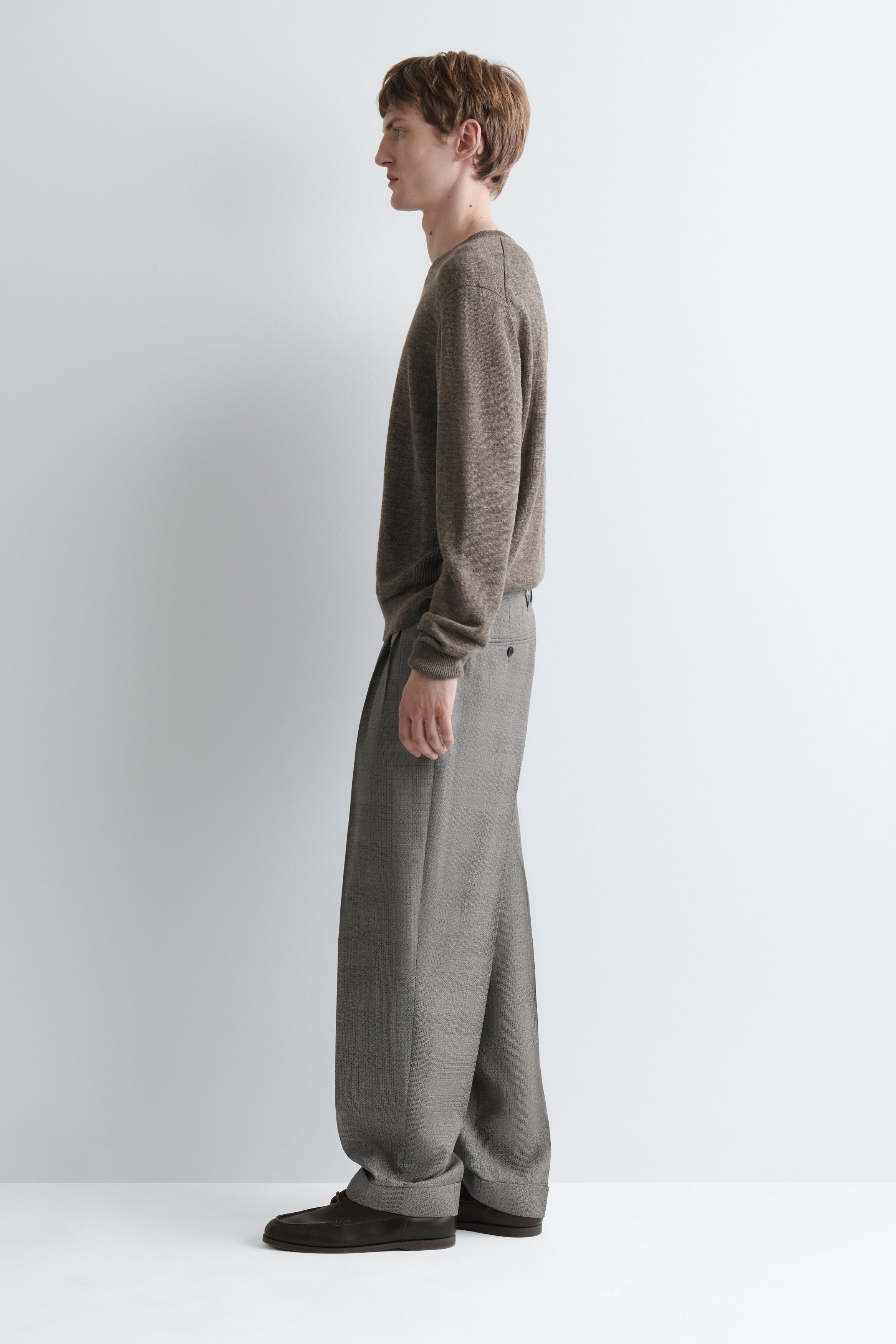 CHECKED TEXTURED-WOOL RELAXED-FIT TAPERED PANTS - thumbnail 4