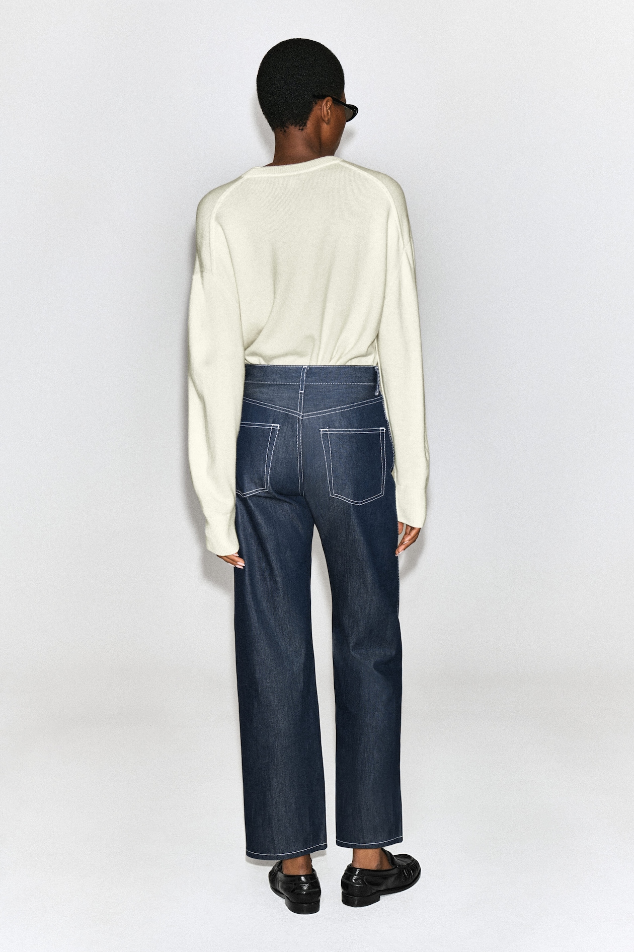 CHORD TOPSTITCHED RAW STRAIGHT-LEG JEANS — RAW INDIGO