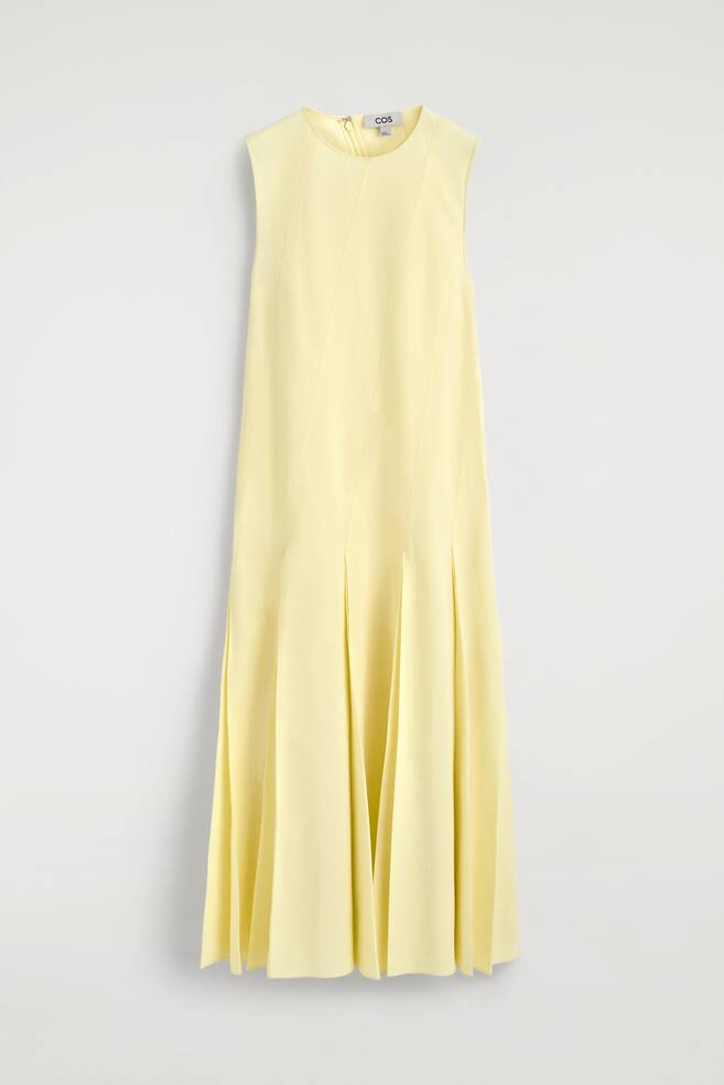 MAXIKLEID AUS BAUMWOLL-LEINEN-MIX MIT FALTEN - GELB/SCHWARZ - 1