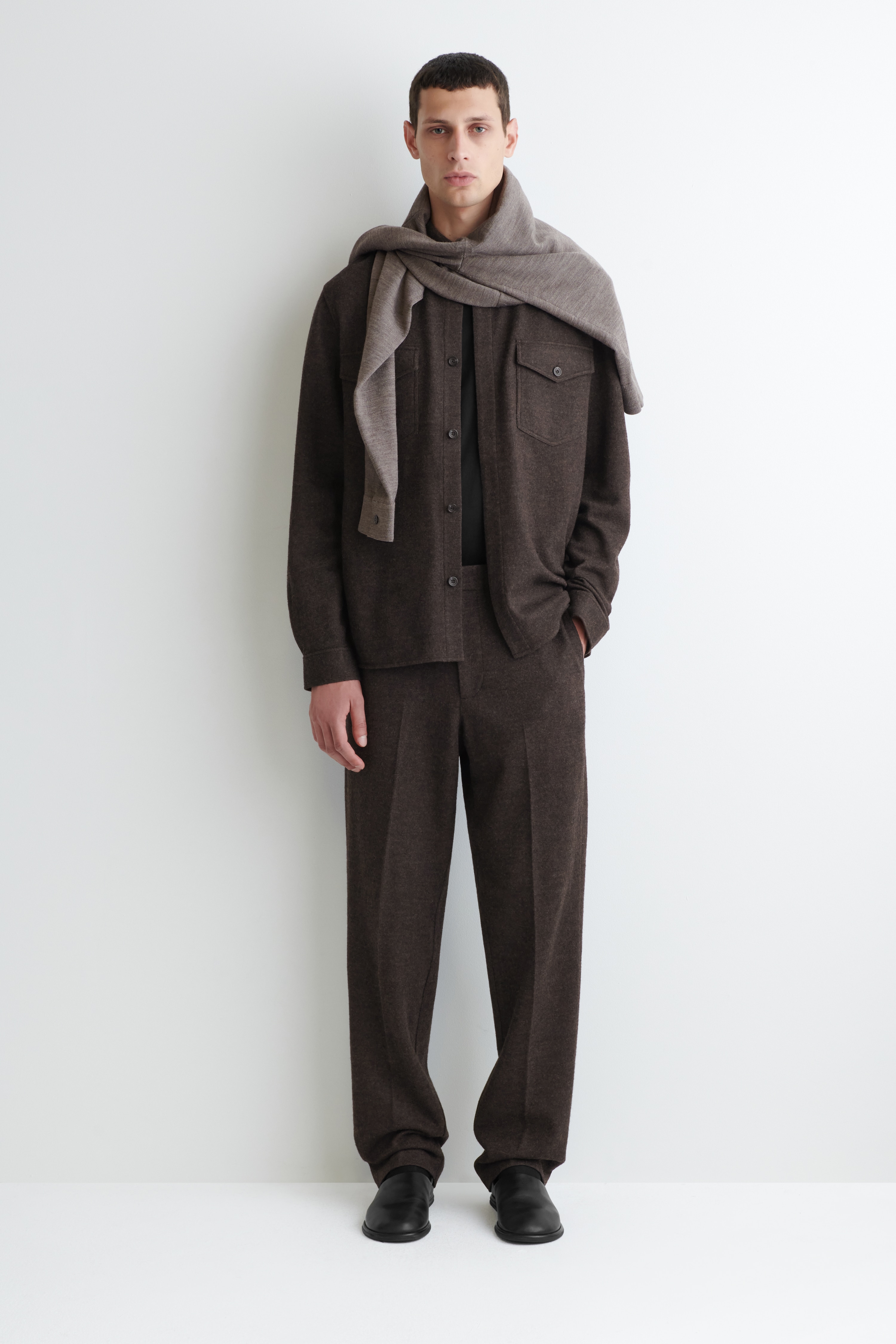 ELASTICATED BOILED-WOOL TROUSERS - MARO ÎNCHIS/BLACK/KHAKI ÎNCHIS