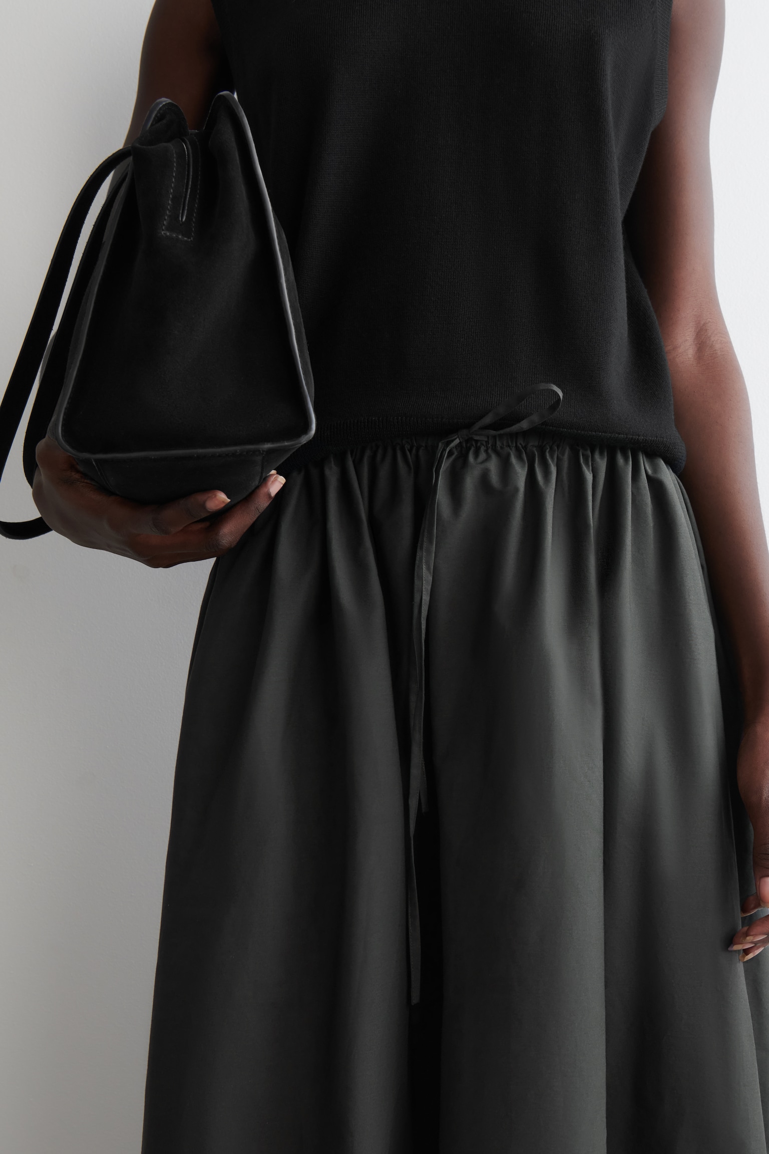 JUPE MIDI EN COTON À TAILLE AJUSTABLE - VERT FONCÉ - 4