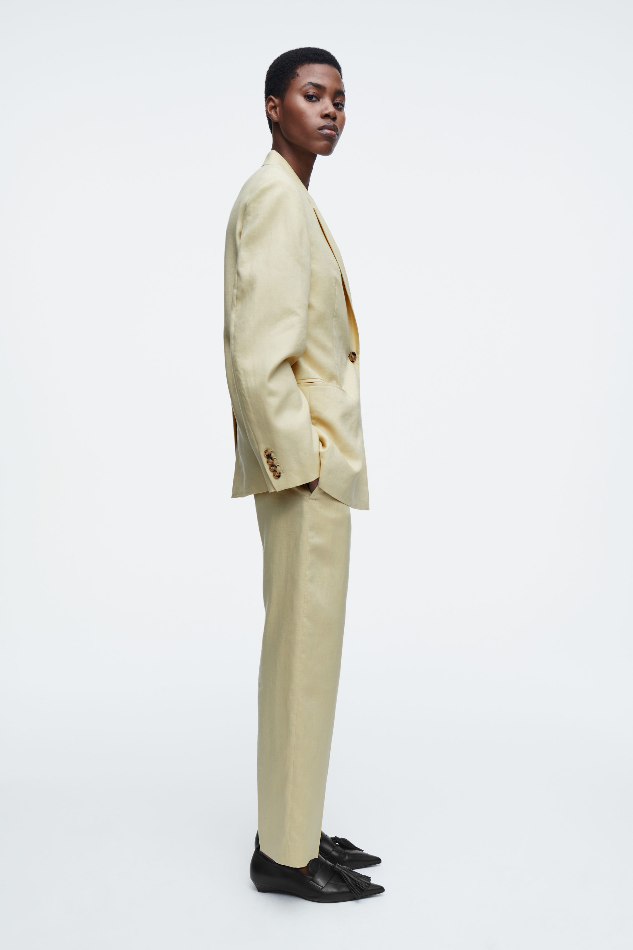 LINEN SLIM-LEG TROUSERS