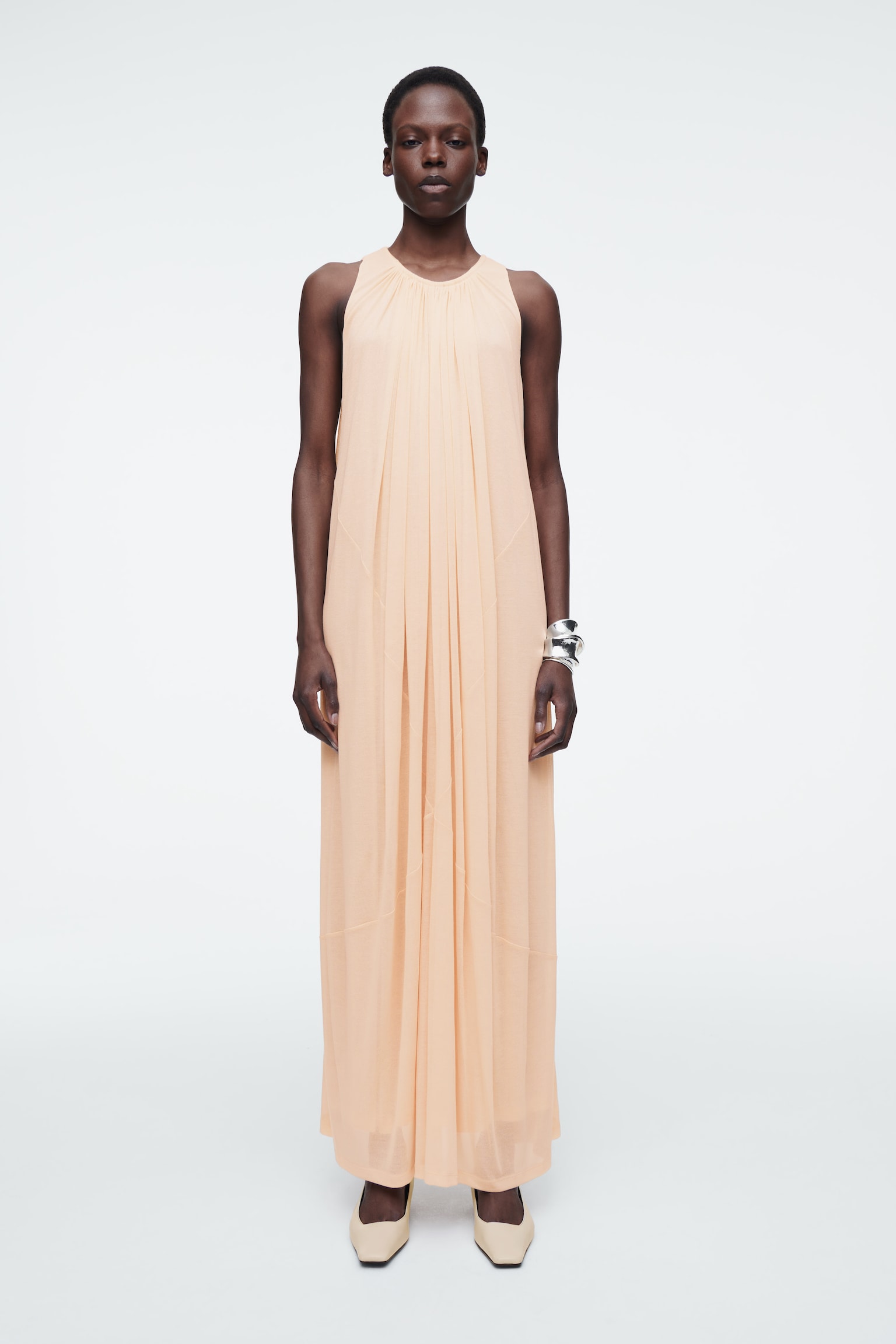 GATHERED HALTERNECK MAXI DRESS - APRICOT/BLACK