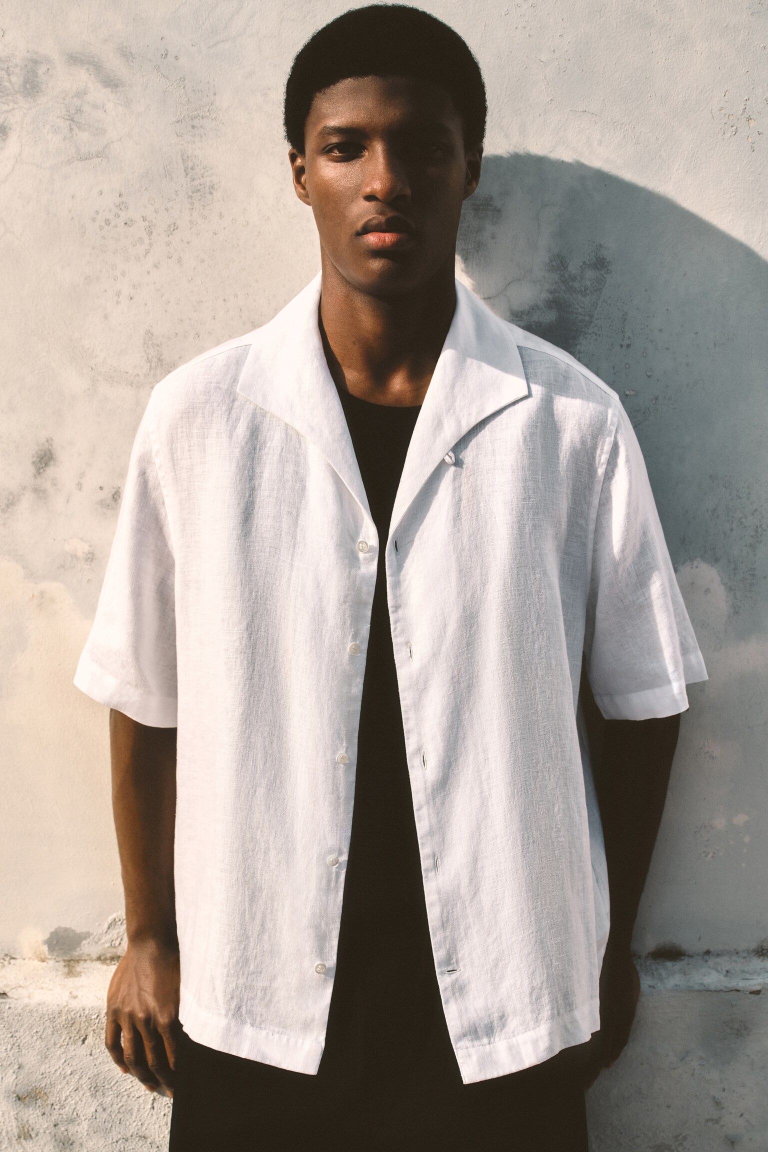 CAMISA DE LINO DE MANGA CORTA - BLANCO/NEGRO/BEIGE/SIN TEÑIR/BLANCO / AZUL / ESTAMPADO - 7