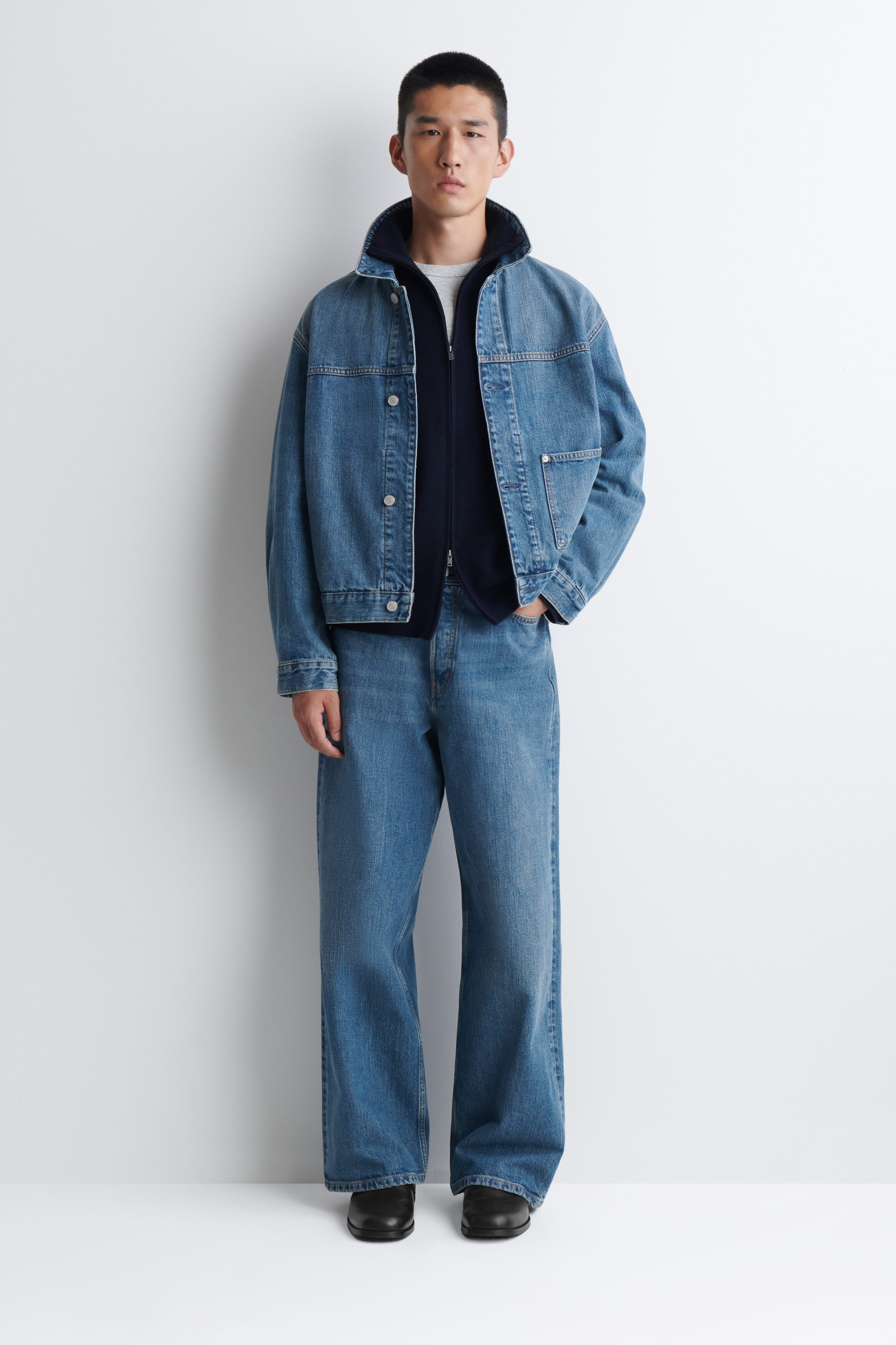 MILANO KNIT FUNNEL-NECK ZIP-UP JACKET - NAVY | COS