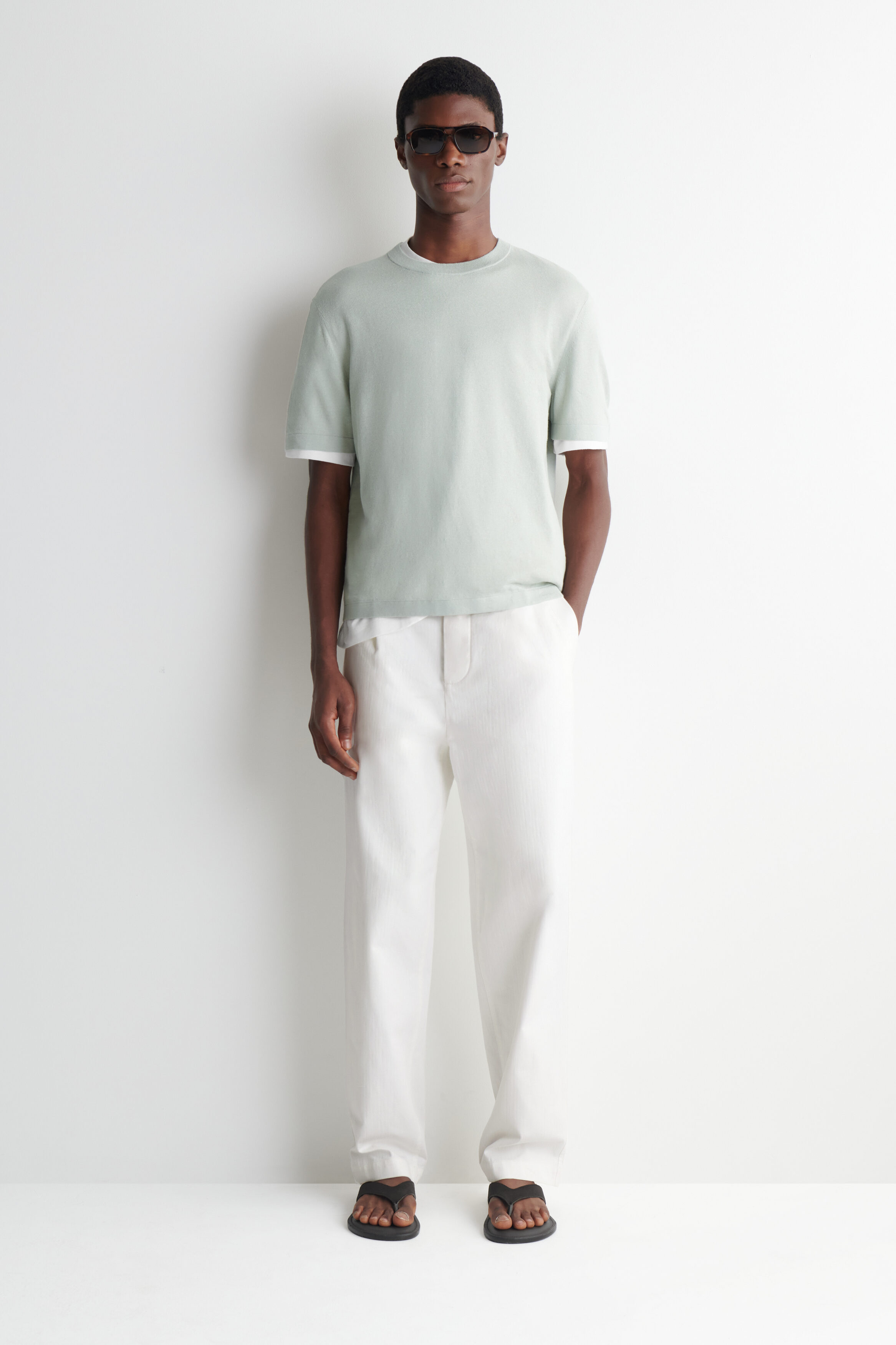 KNITTED LINEN T-SHIRT - LIGHT GREEN | COS
