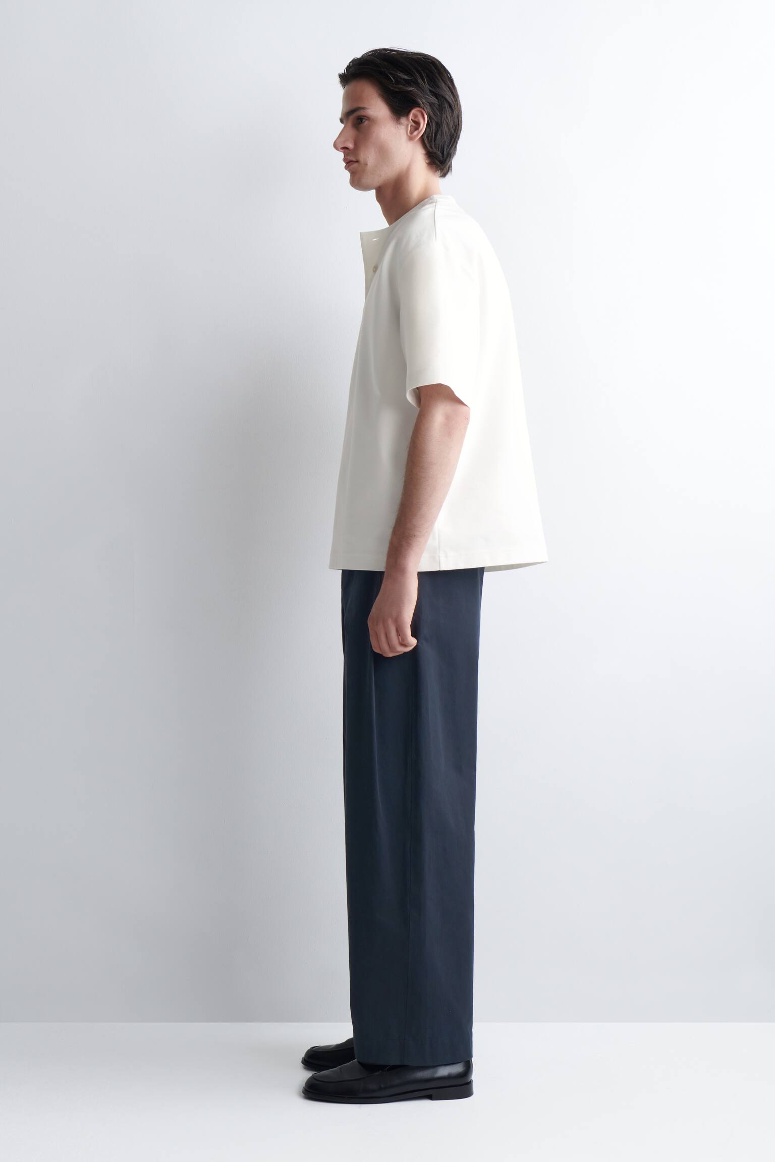 T-SHIRT HENLEY OVERSIZE EN JERSEY DE COTON - BLANC/NOIR - 3