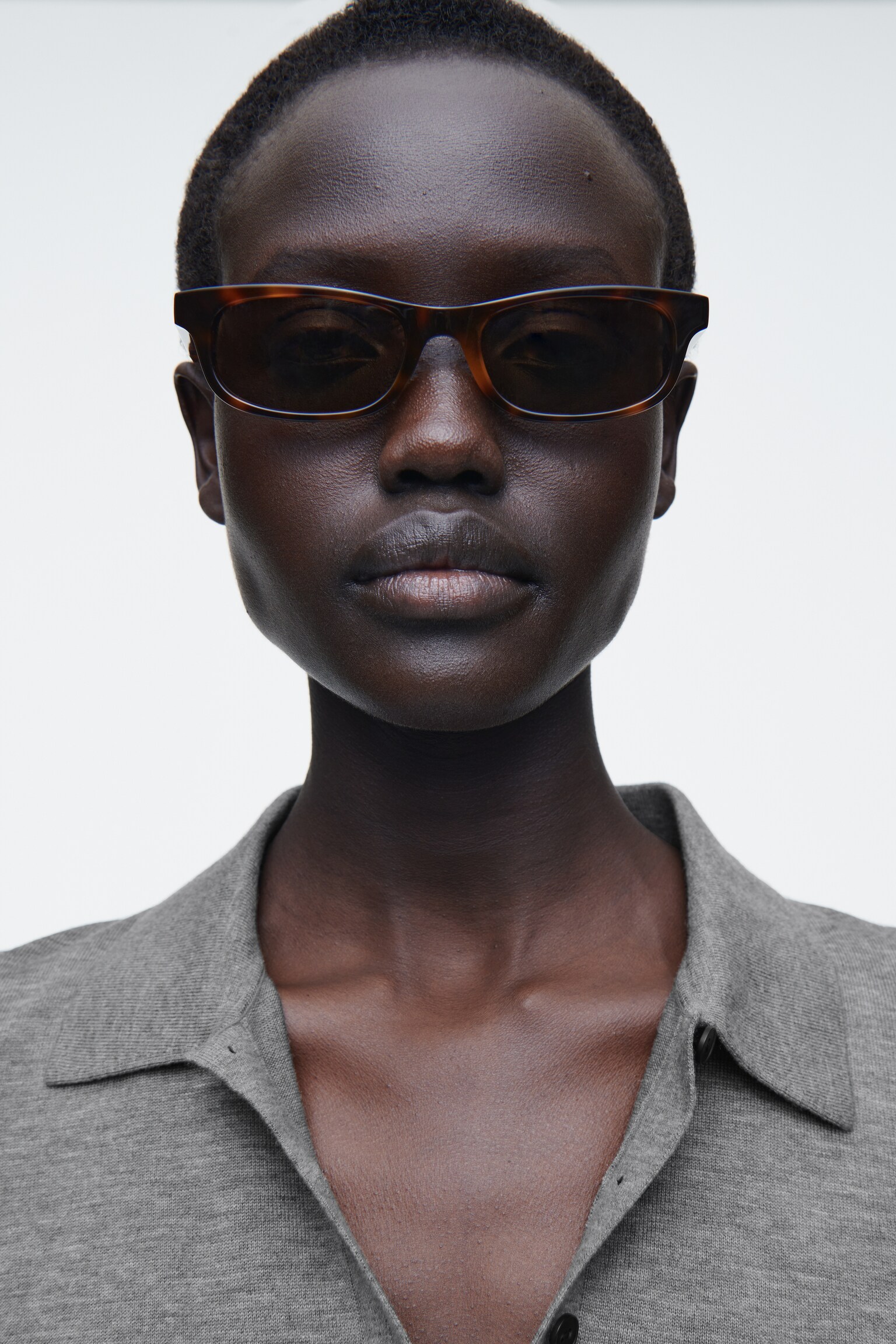 MERINO WOOL-BLEND POLO SHIRT - GREY MÉLANGE/GREEN - 4