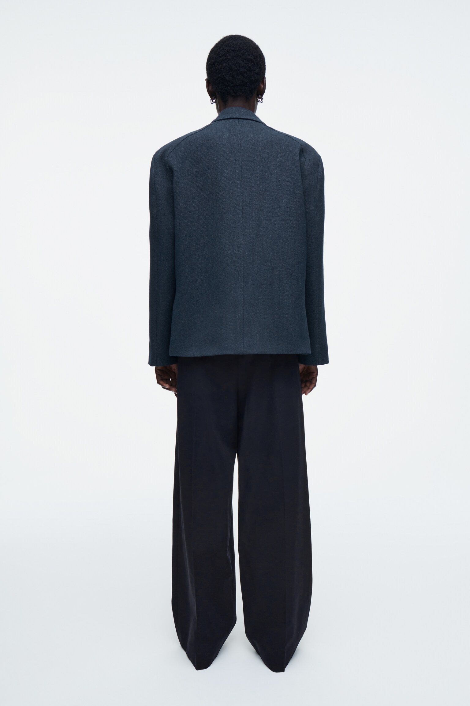 OVERSIZED EXAGGERATED-SHOULDER DENIM-LOOK BLAZER - DARK BLUE - 6