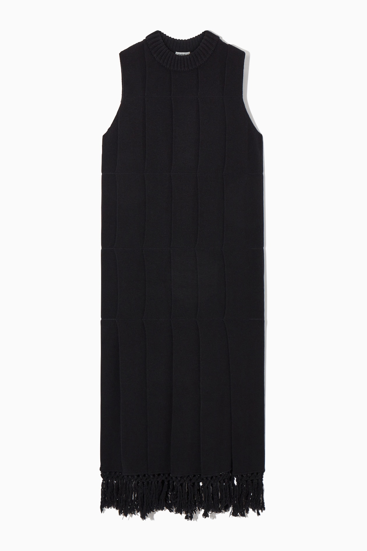 FRINGED PANELLED WOOL MIDI DRESS
