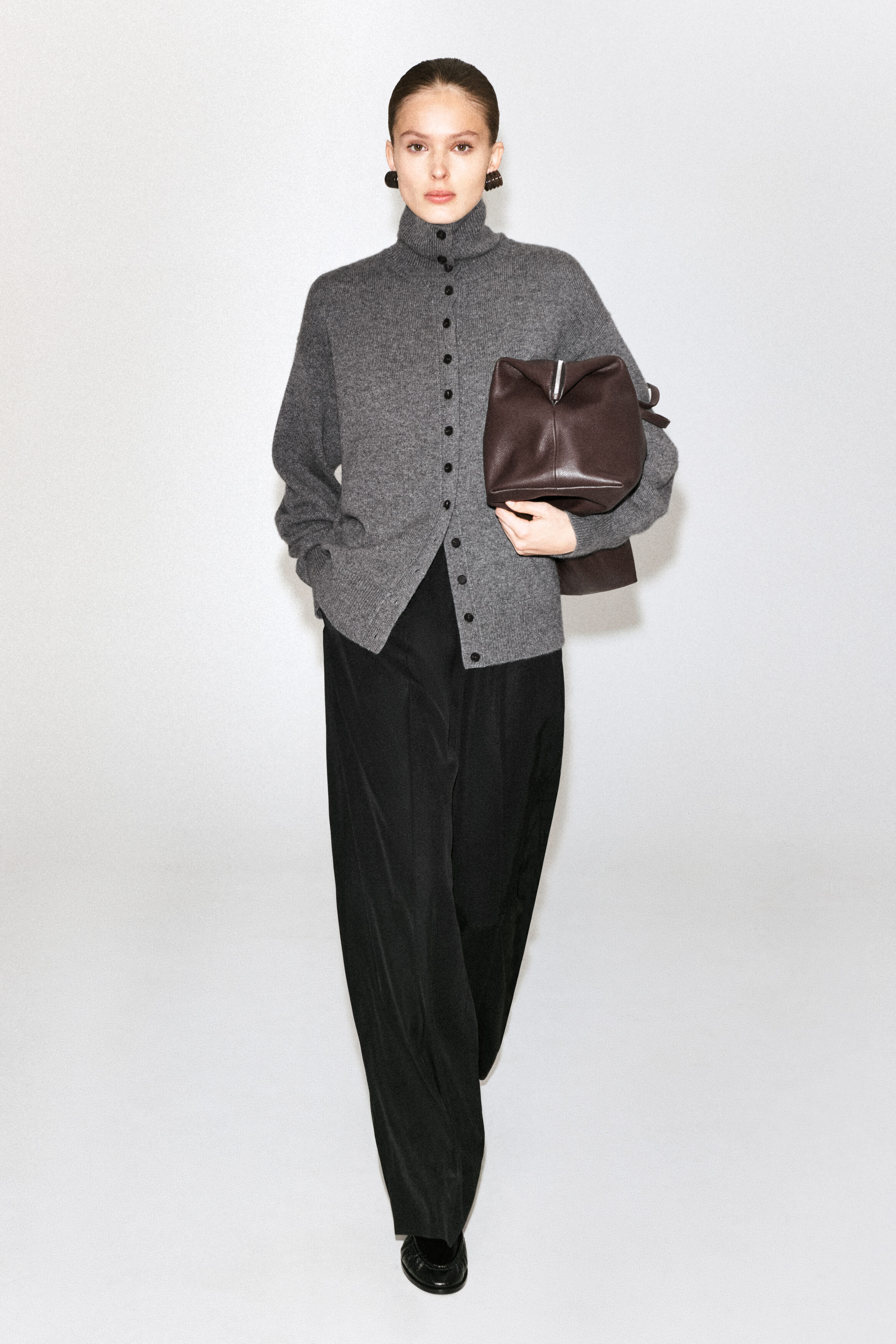 SCULPTED CASHMERE MOCK-NECK CARDIGAN - GRAY MÉLANGE | COS US