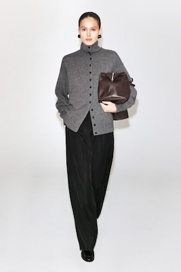 SCULPTED PURE CASHMERE MOCK-NECK CARDIGAN — GRAY MÉLANGE 3